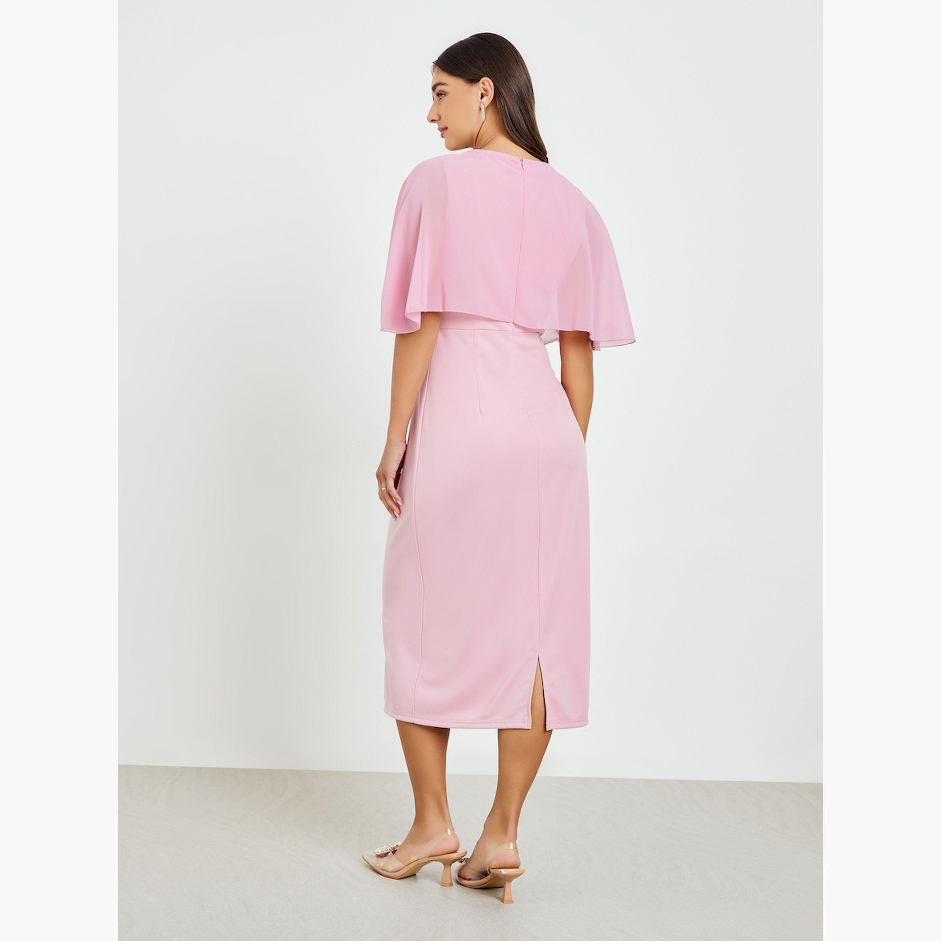 Styli Women Embellished Cape Sleeve Sheath Midi Dress-women-clothing-dresses-image-4