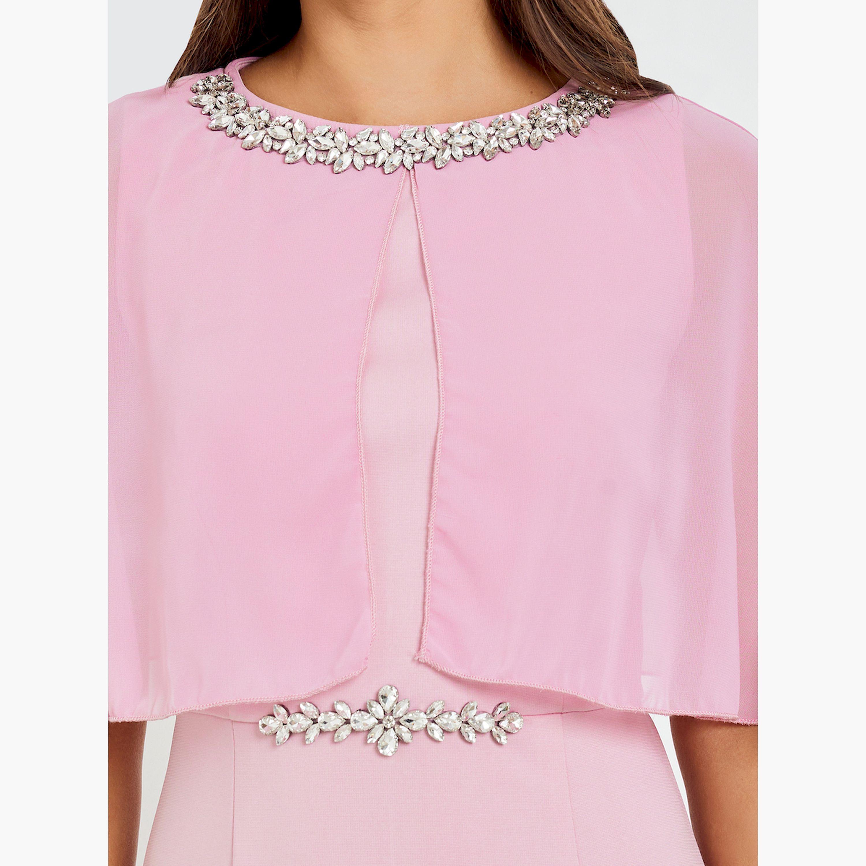 Styli Women Embellished Cape Sleeve Sheath Midi Dress-women-clothing-dresses-image-5
