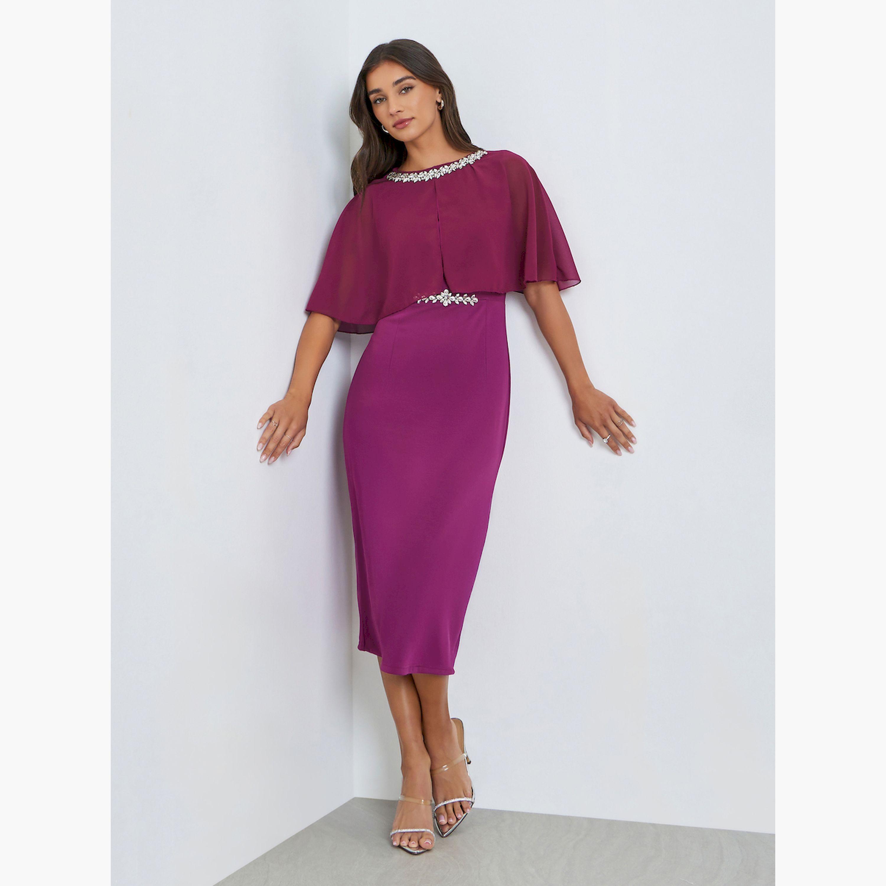 Styli Women Embellished Cape Sleeve Sheath Midi Dress-women-clothing-dresses-image-3
