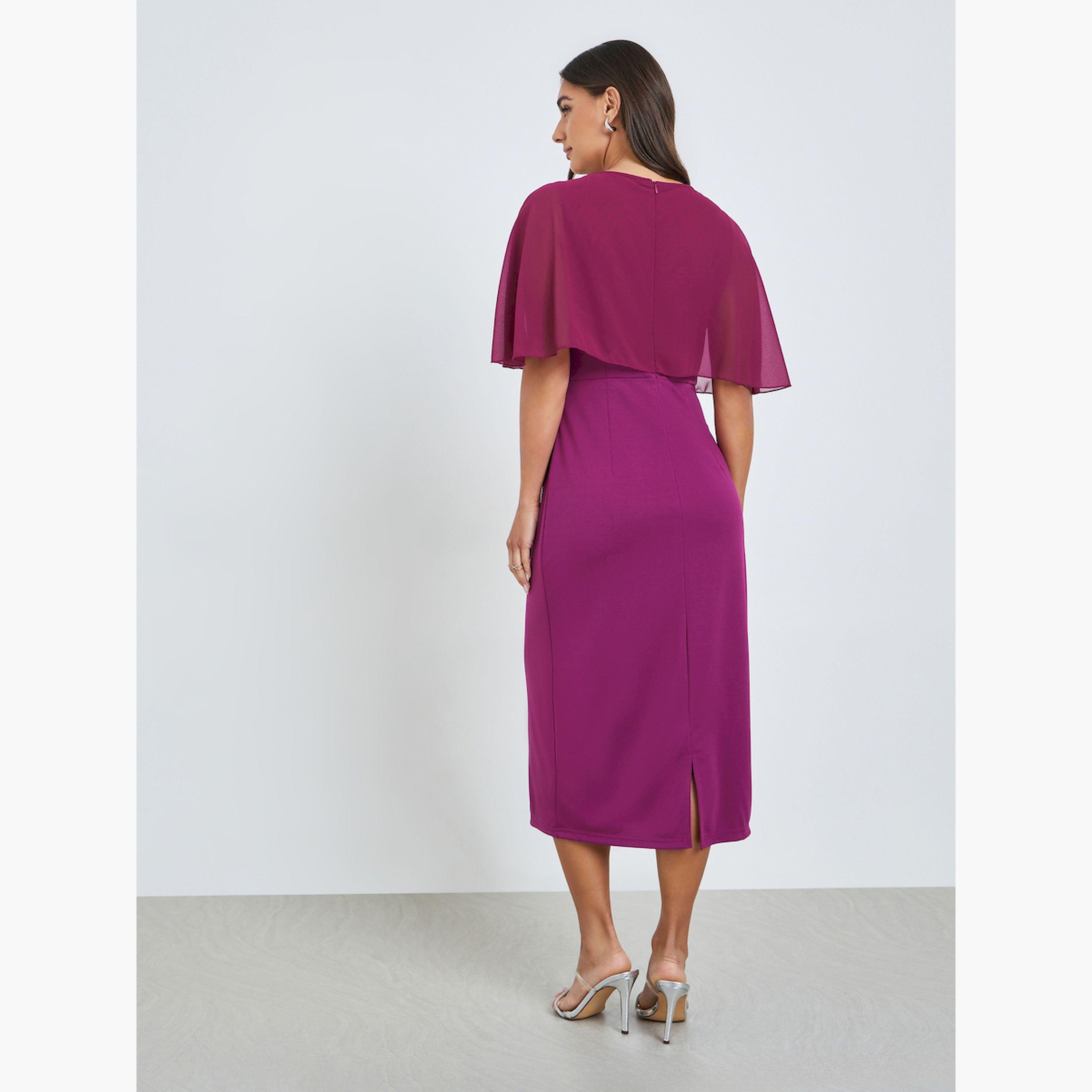 Styli Women Embellished Cape Sleeve Sheath Midi Dress-women-clothing-dresses-image-4