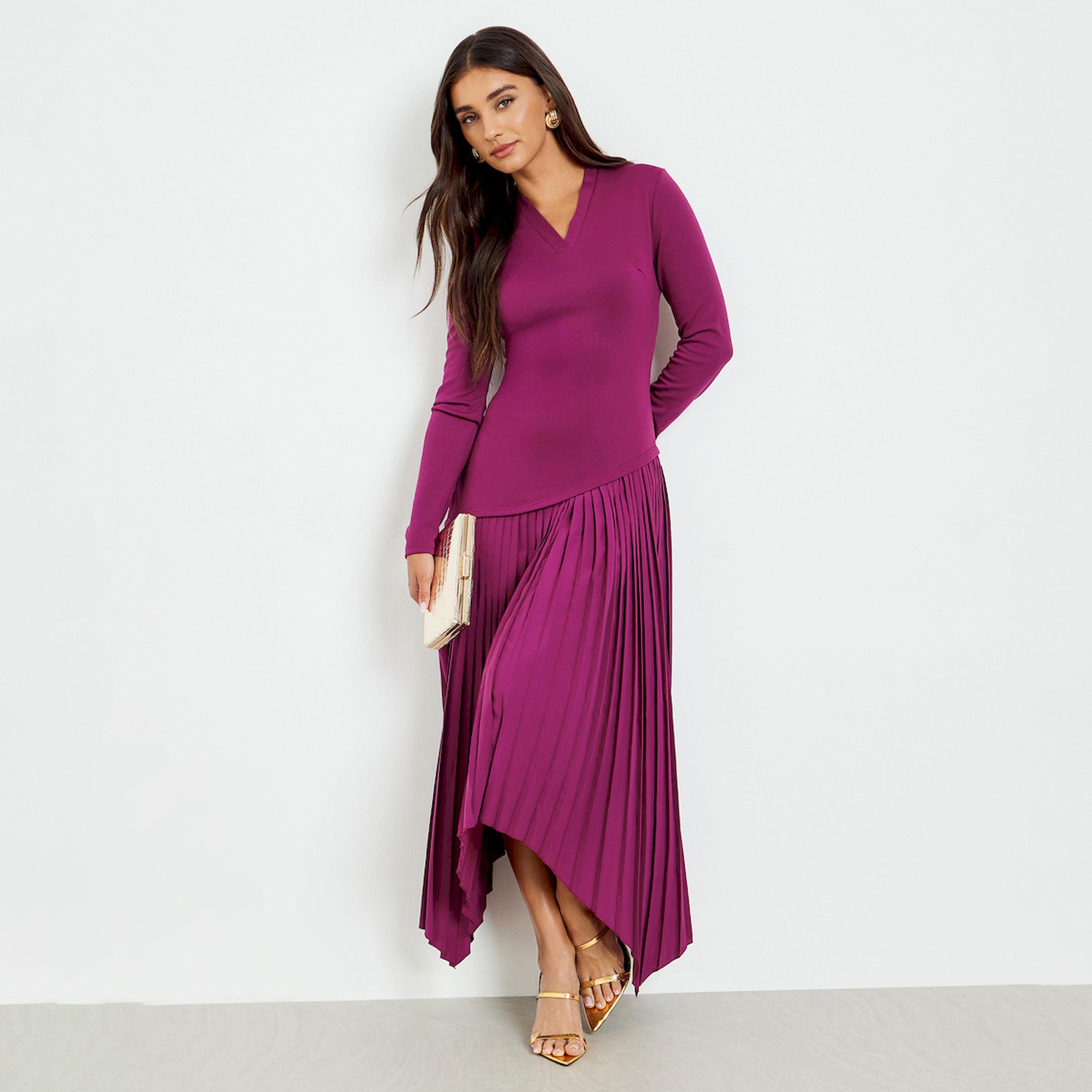 فستان طويل بكسرات وحافة غير متماثلة-women-clothing-dresses-image-1