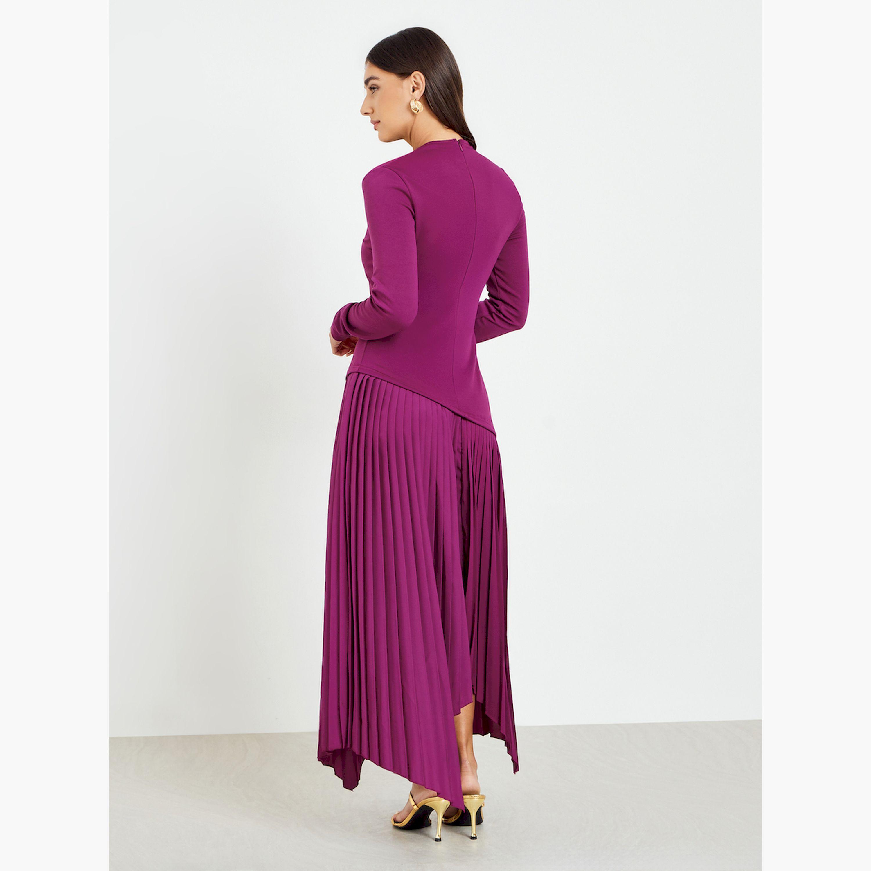 فستان طويل بكسرات وحافة غير متماثلة-women-clothing-dresses-image-4