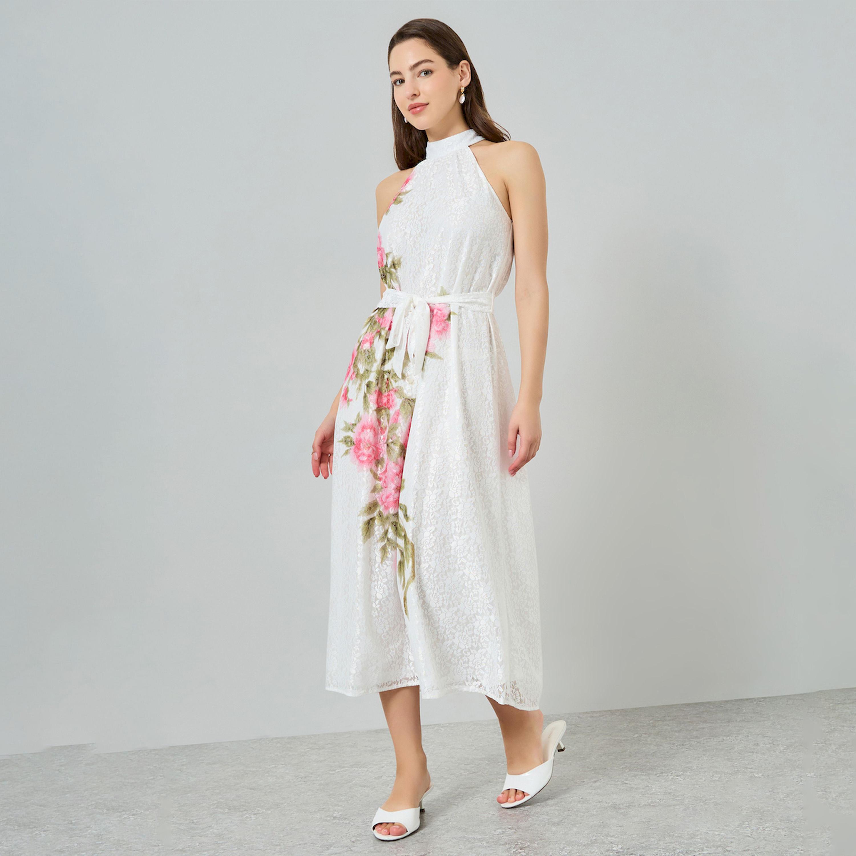 Styli White Floral Print Sleeveless Midi Dress-women-clothing-dresses-image-1
