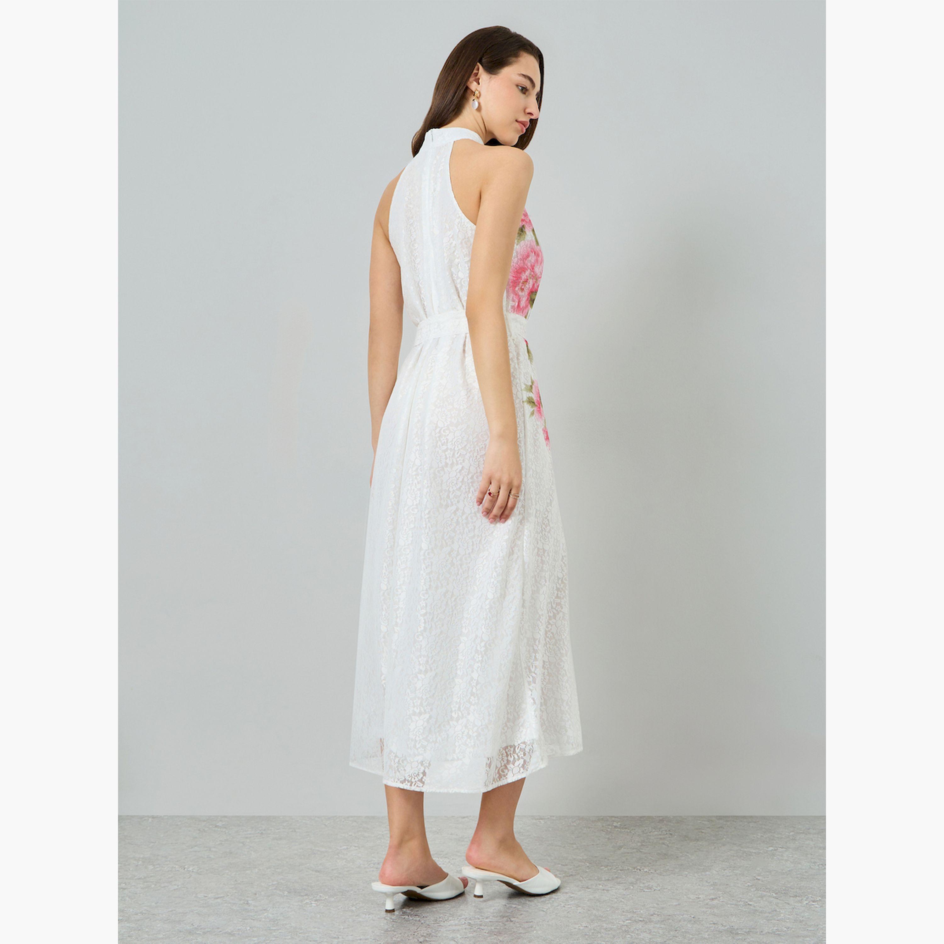 فستان ميدي بلا أكمام بطبعة زهور-women-clothing-dresses-image-4
