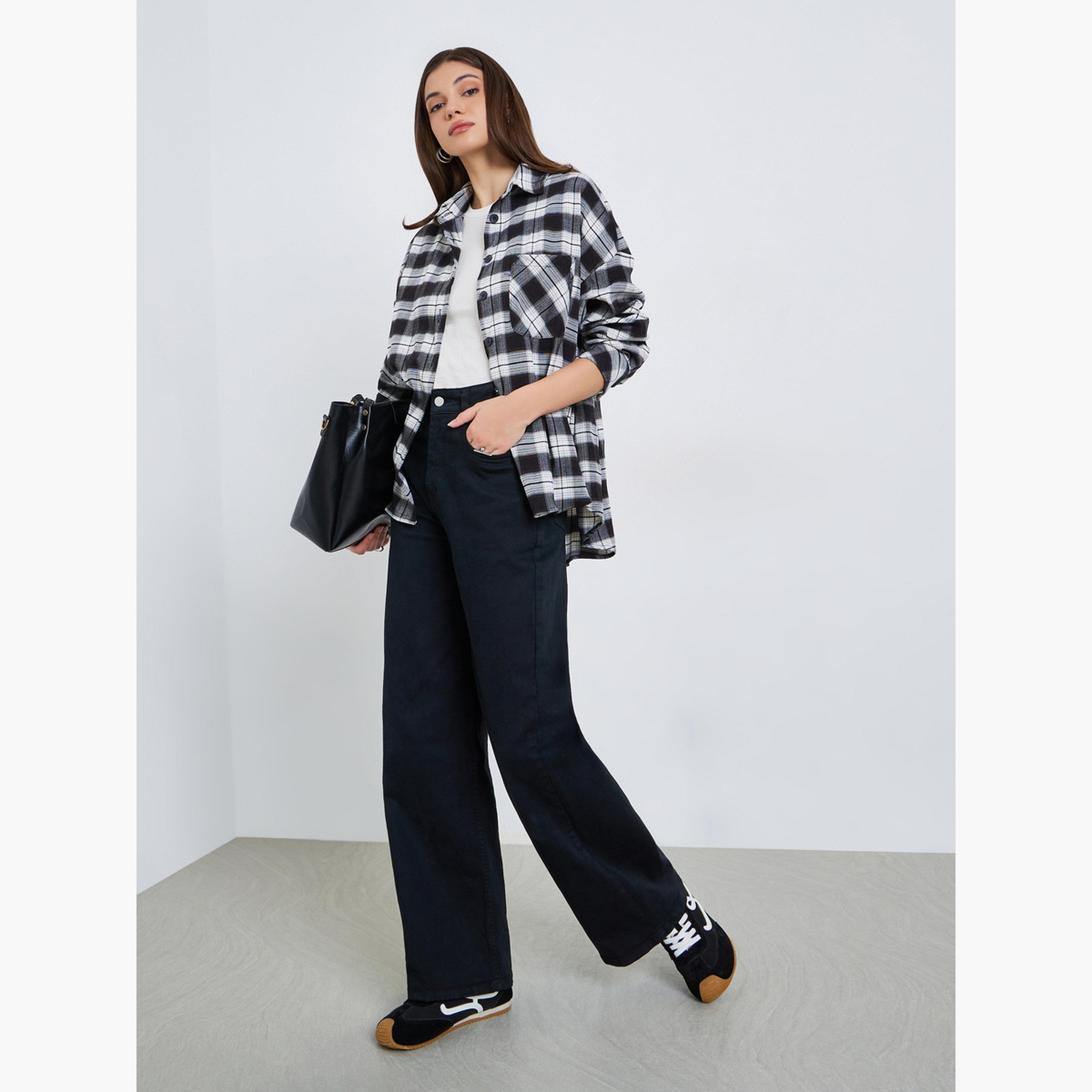 بلوزة بقصة واسعة بنقشة مربعات وجيوب-women-clothing-shirtsandblouses-shirts-image-2