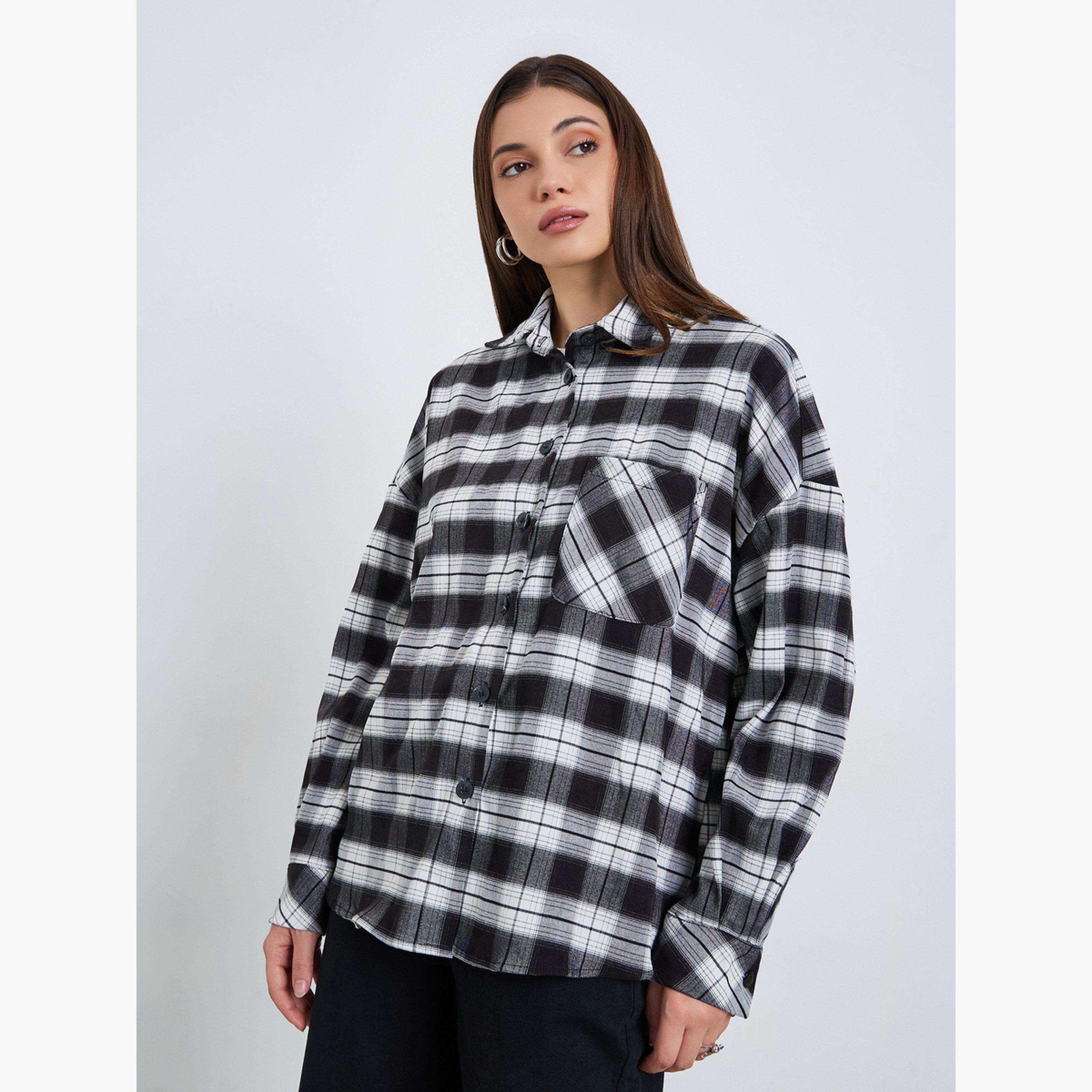 Styli Women Oversize Checkered Shirt with Pockets-women-clothing-shirtsandblouses-shirts-image-4