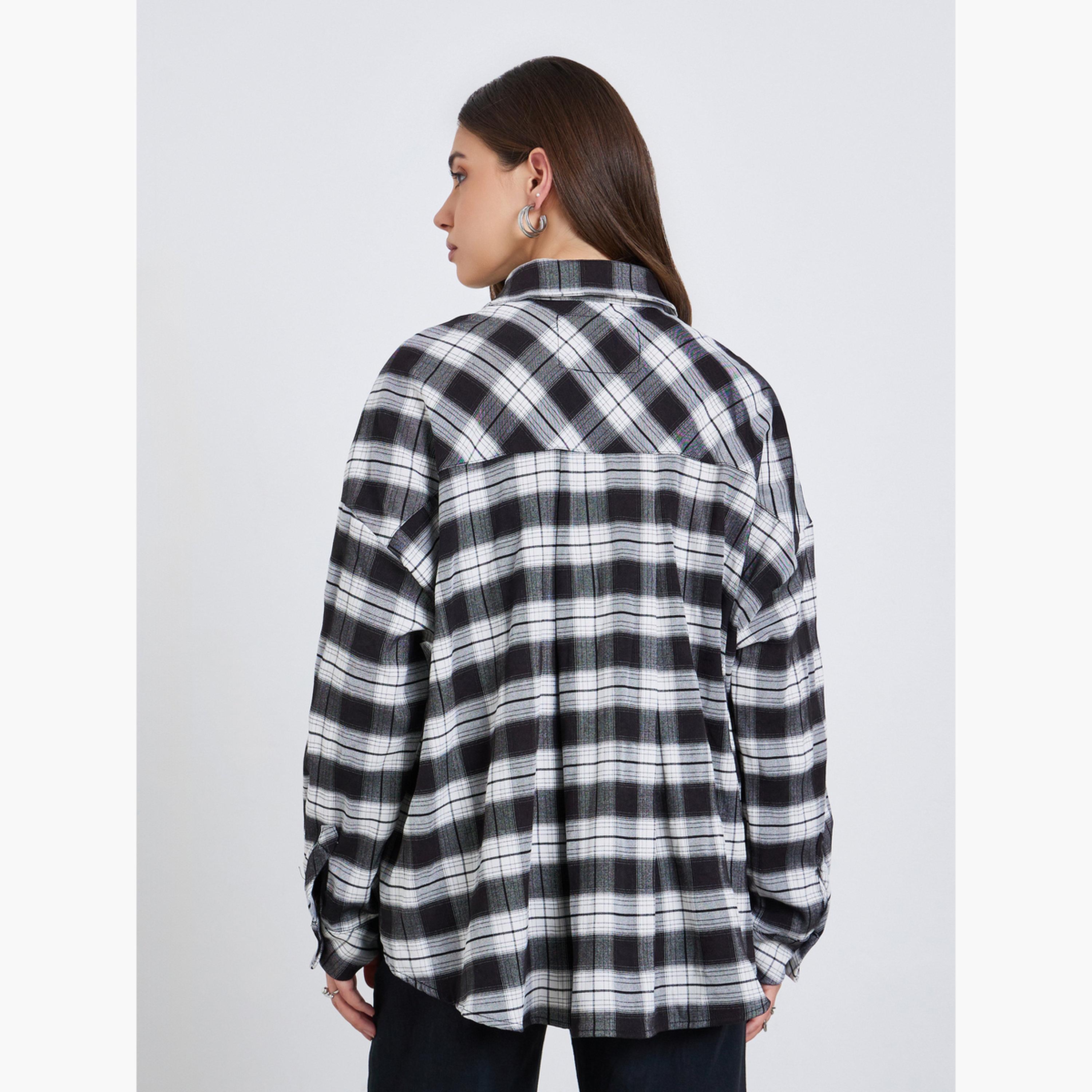 بلوزة بقصة واسعة بنقشة مربعات وجيوب-women-clothing-shirtsandblouses-shirts-image-5