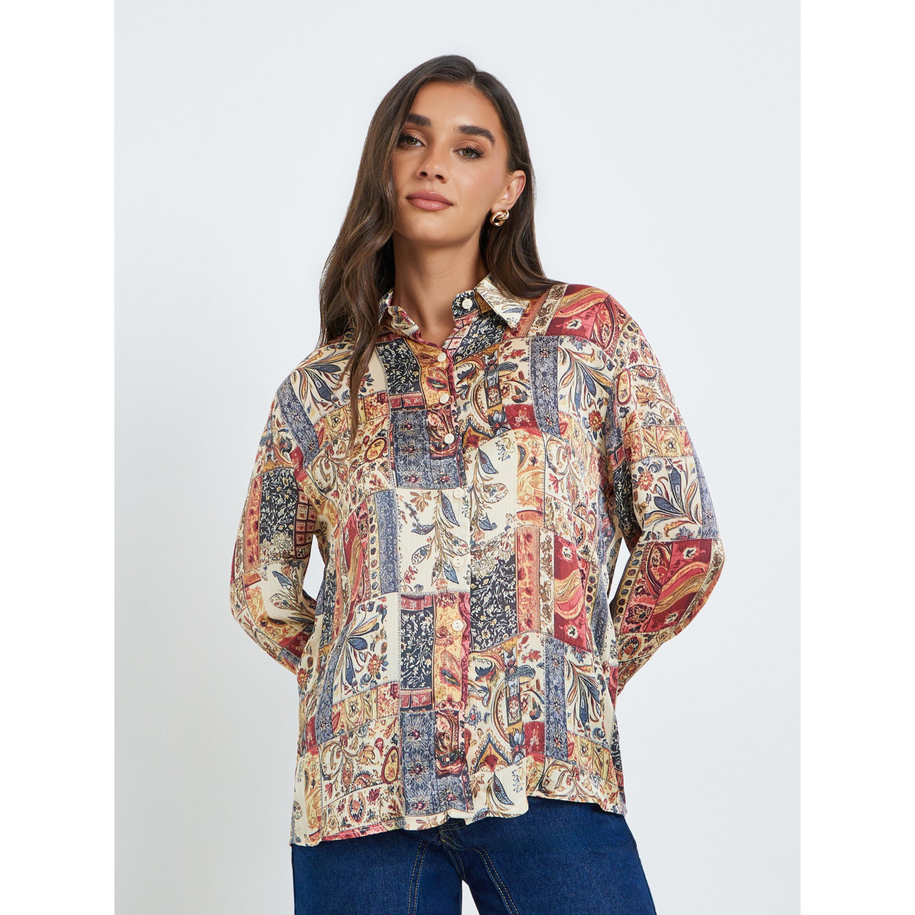 Styli Women Satin Printed Button Down Blouse-women-clothing-shirtsandblouses-shirts-image-1