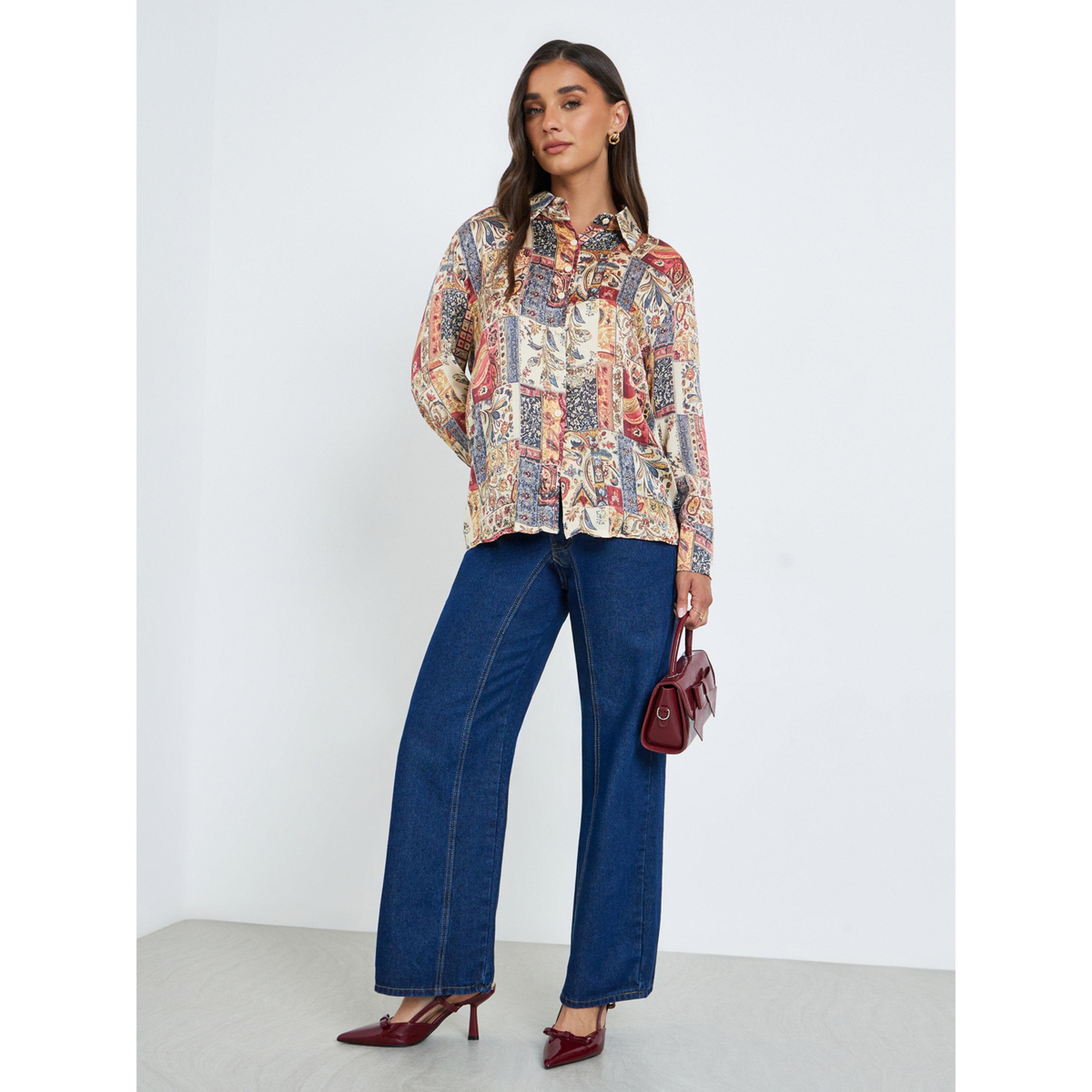 Styli Women Satin Printed Button Down Blouse-women-clothing-shirtsandblouses-shirts-image-2