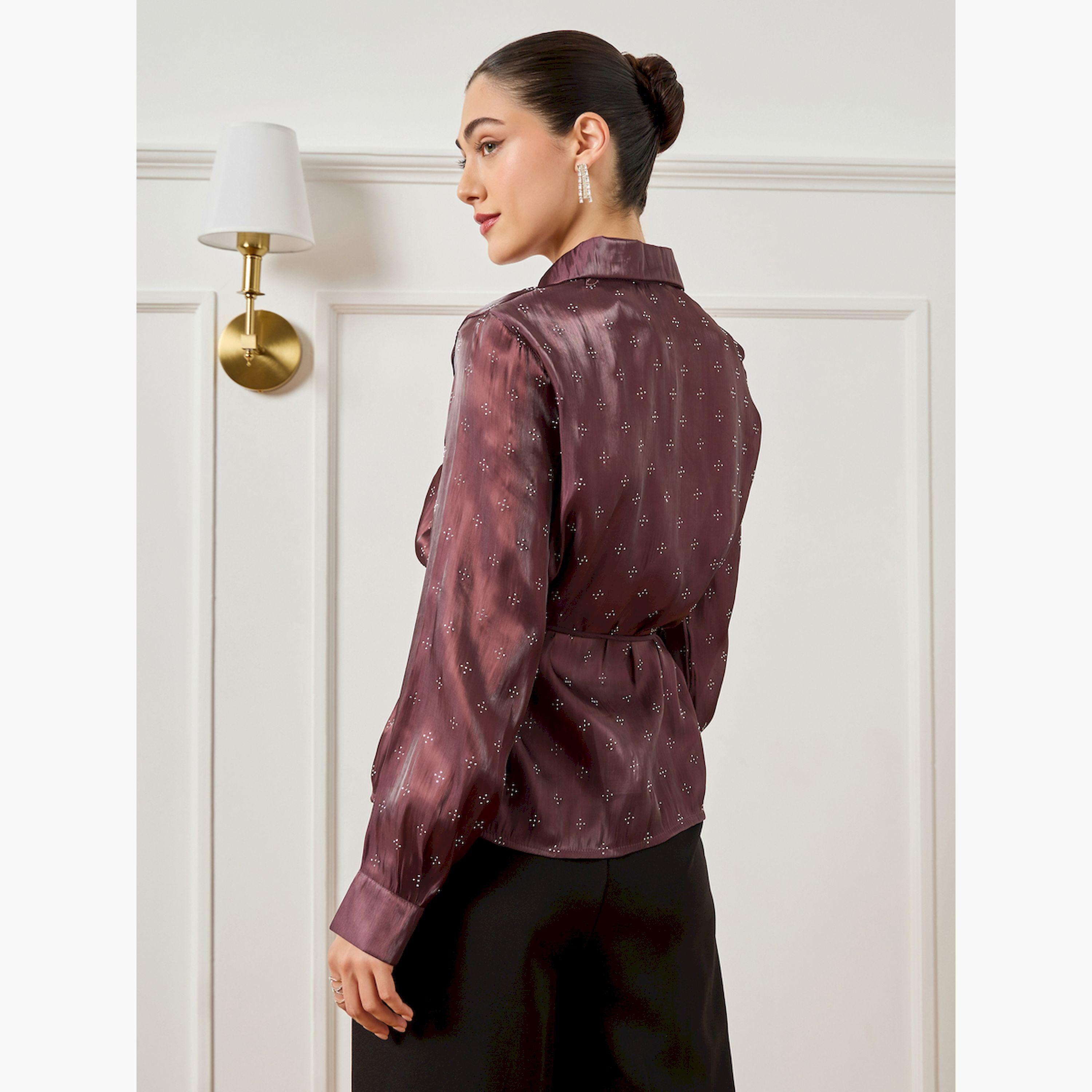 Styli Burgundy Waist-Tie Embellished Shirt-women-clothing-shirtsandblouses-blouses-image-4