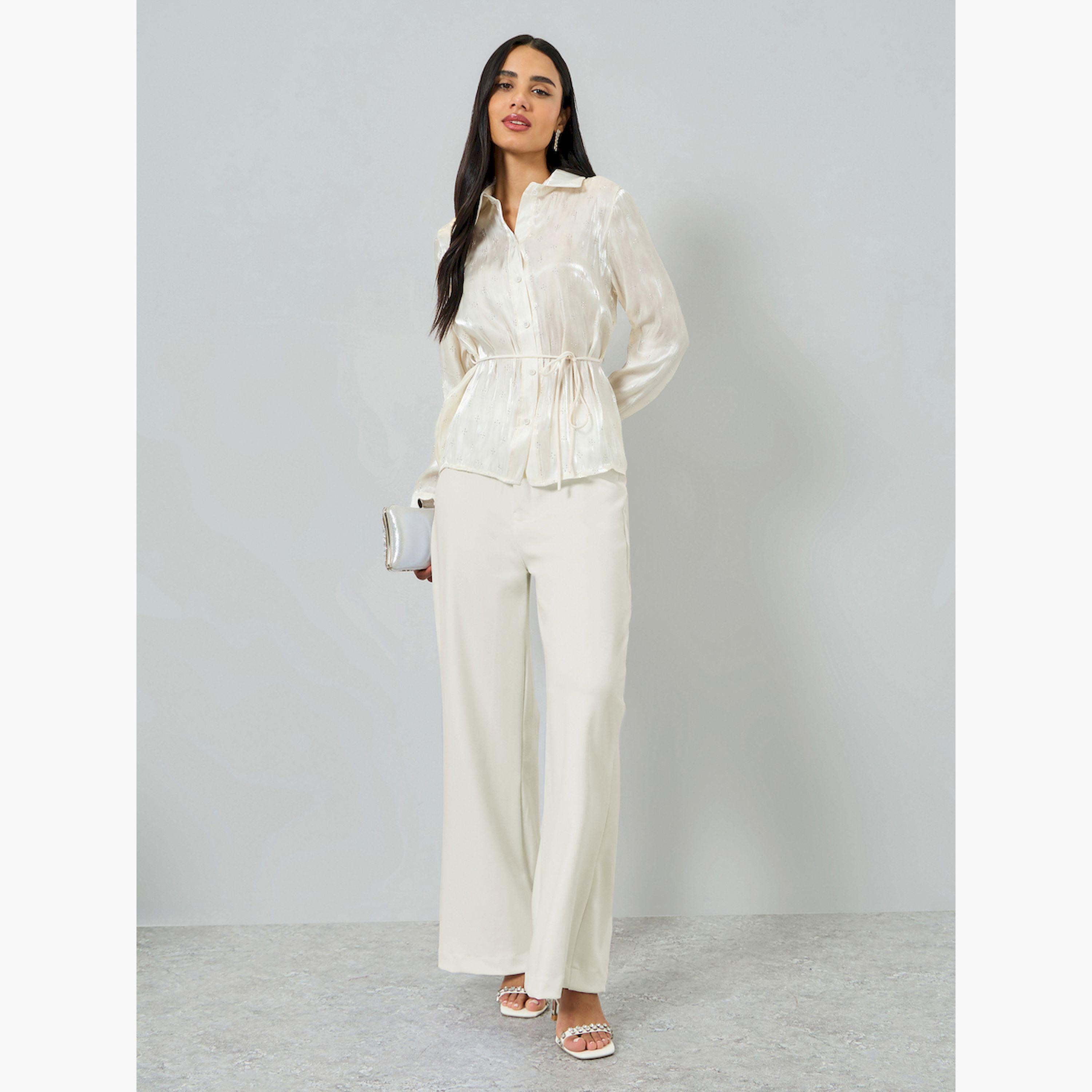 قميص سكري مزين برباط خصر-women-clothing-shirtsandblouses-blouses-image-2