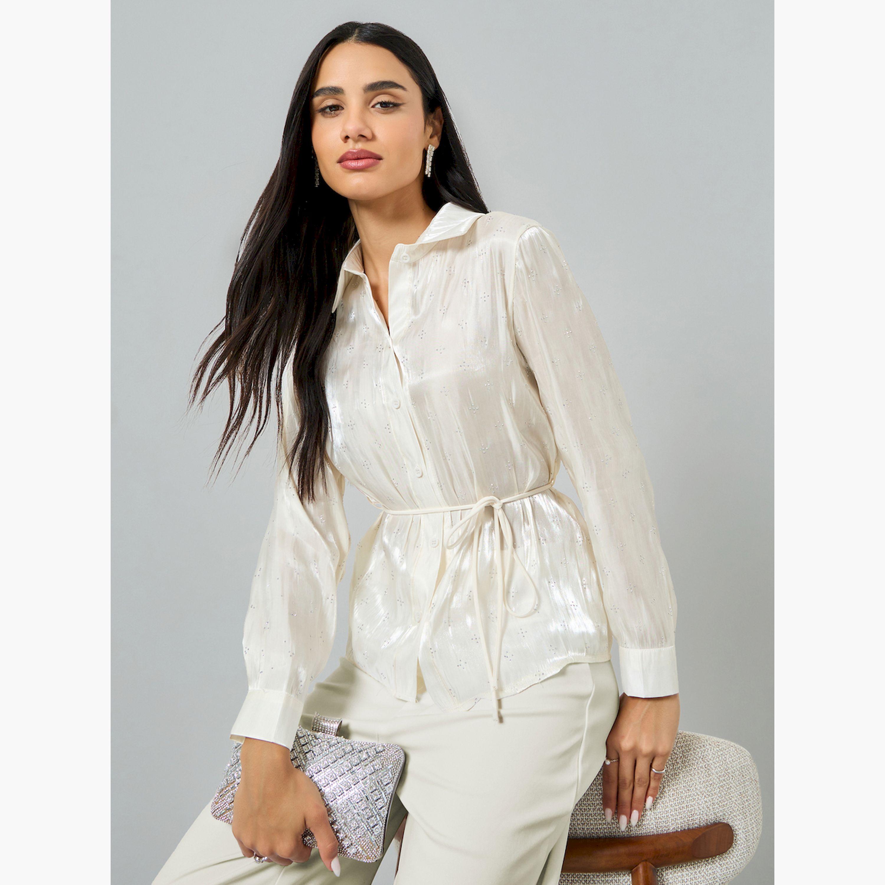 قميص سكري مزين برباط خصر-women-clothing-shirtsandblouses-blouses-image-3