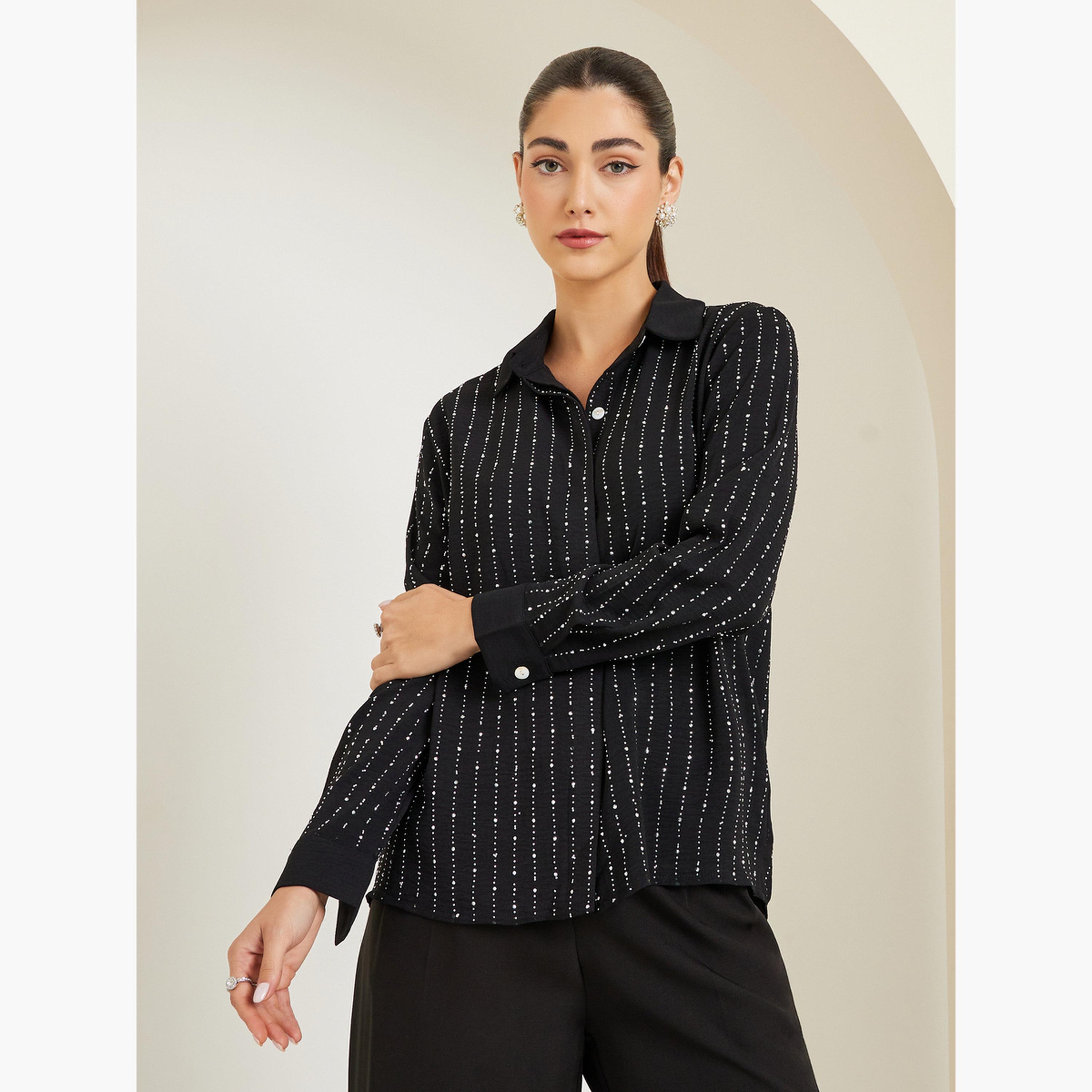 Styli Black Embellished Long Sleeve Shirt-women-clothing-shirtsandblouses-shirts-image-1