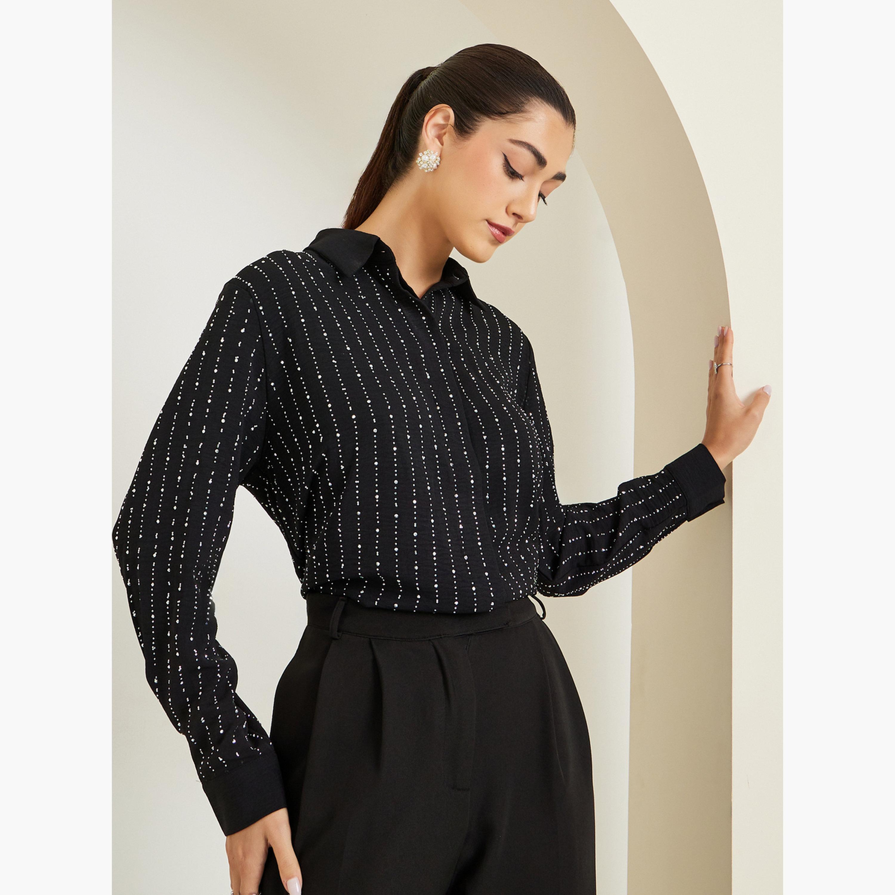 Styli Black Embellished Long Sleeve Shirt-women-clothing-shirtsandblouses-shirts-image-3