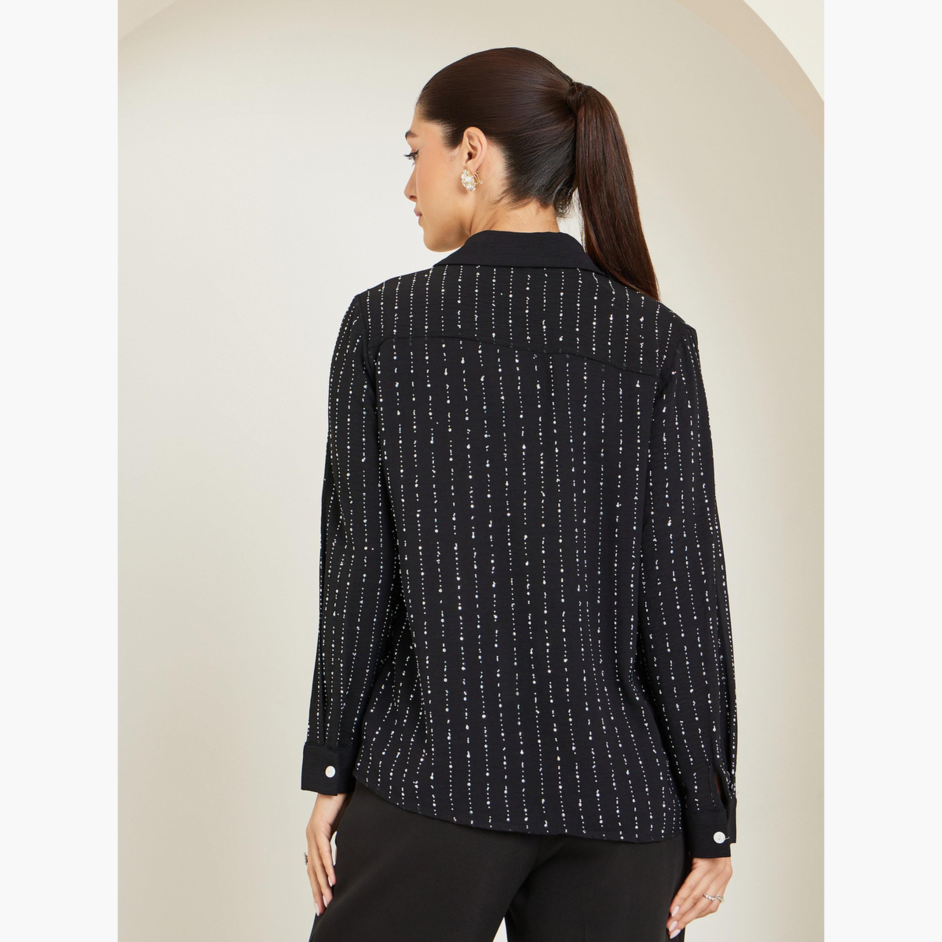 قميص أسود مزين بأكمام طويلة-women-clothing-shirtsandblouses-shirts-image-5