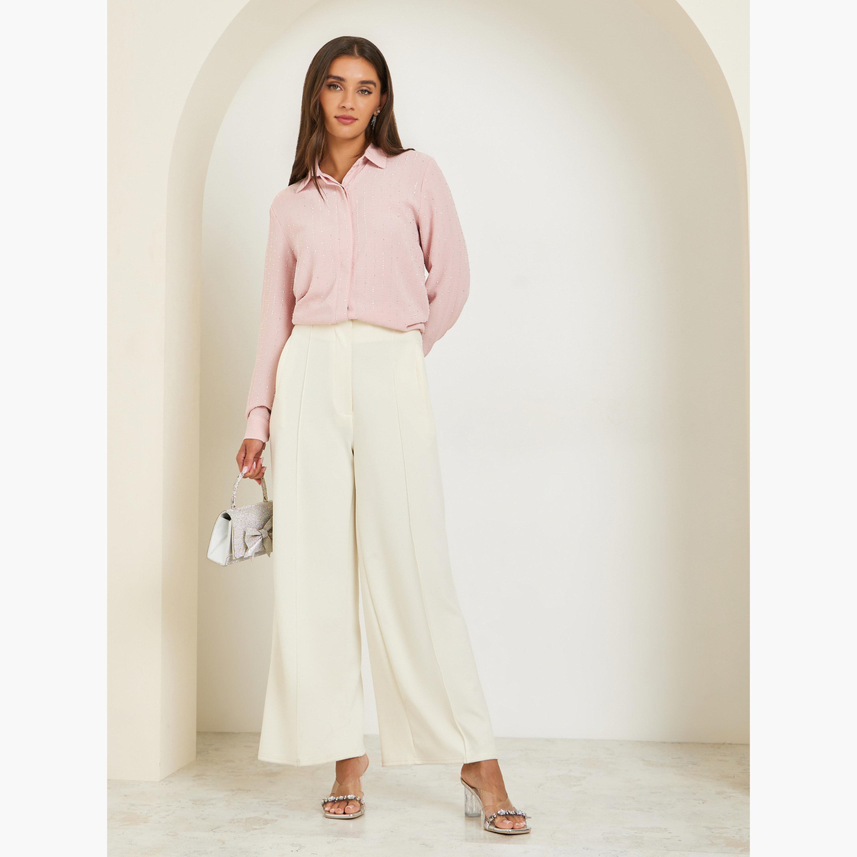 Styli Pink Embellished Long Sleeve Shirt-women-clothing-shirtsandblouses-shirts-image-2