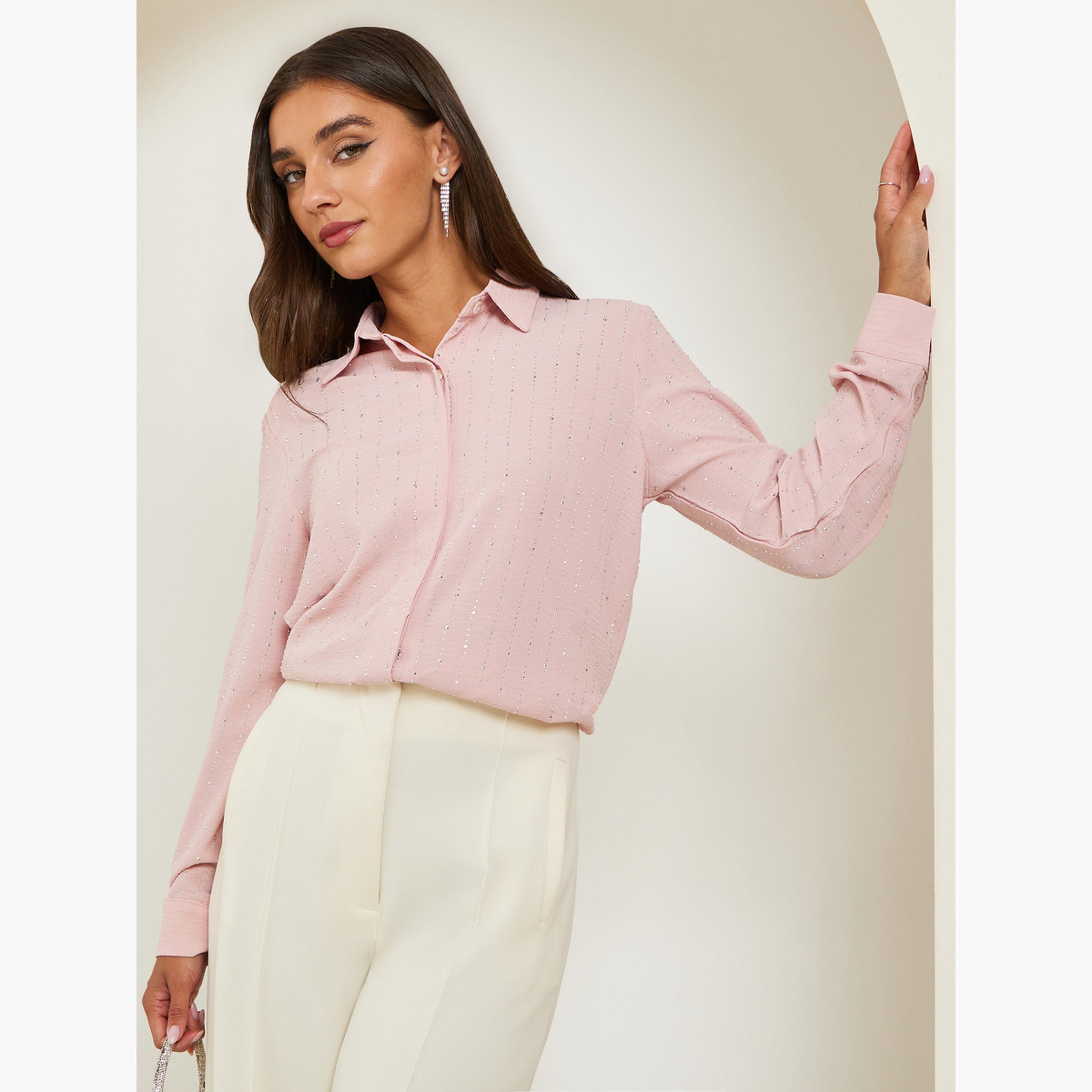 Styli Pink Embellished Long Sleeve Shirt-women-clothing-shirtsandblouses-shirts-image-3