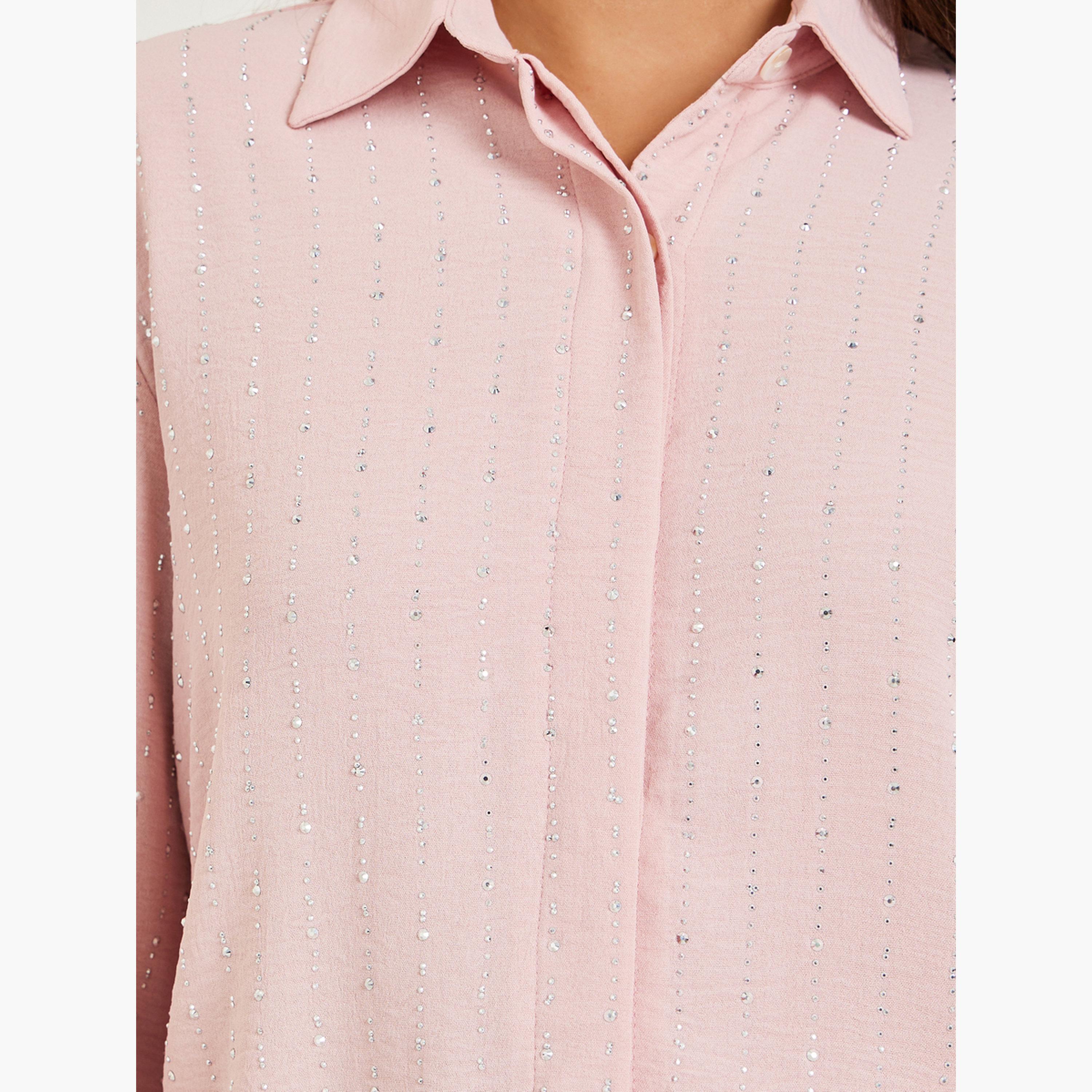Styli Pink Embellished Long Sleeve Shirt-women-clothing-shirtsandblouses-shirts-image-4