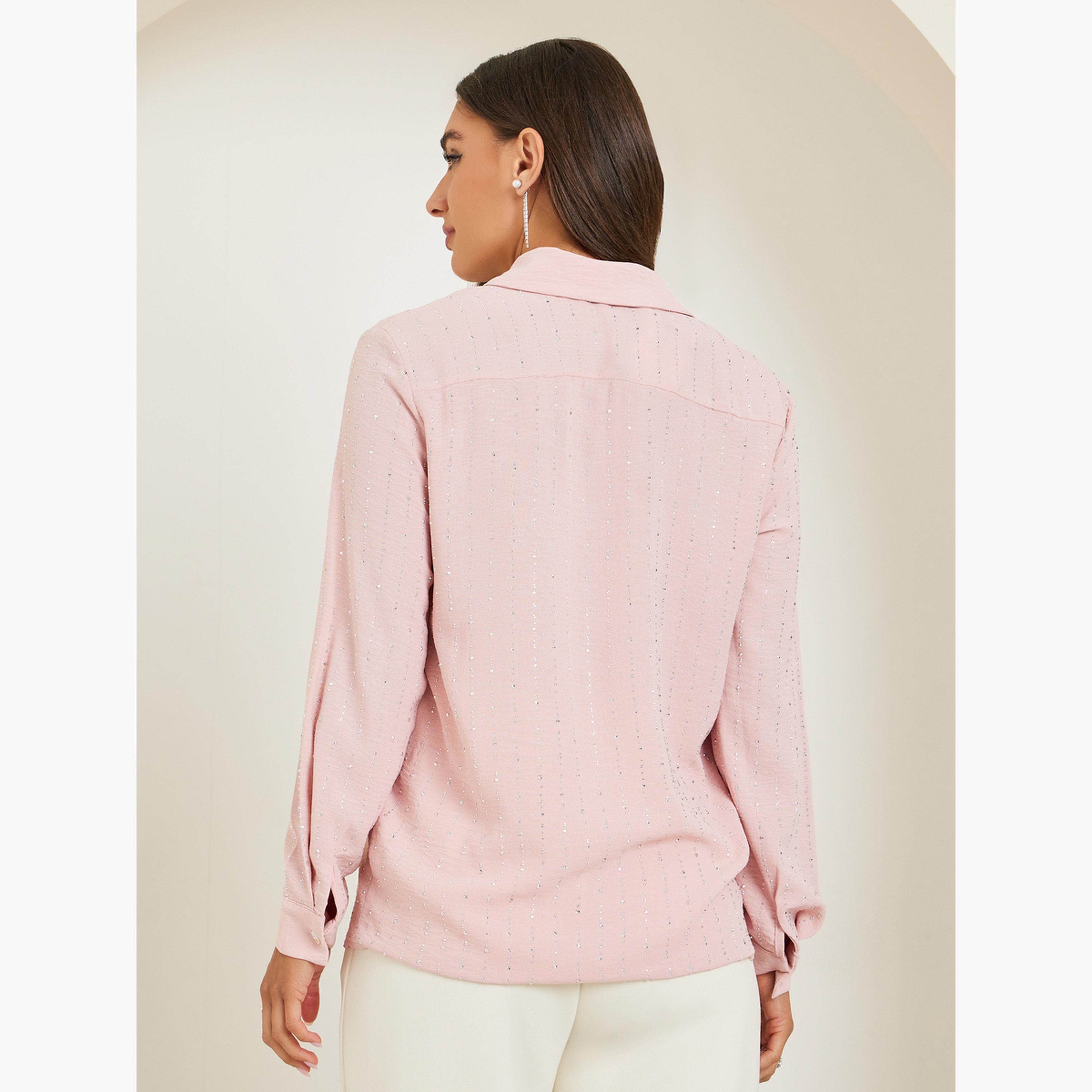 Styli Pink Embellished Long Sleeve Shirt-women-clothing-shirtsandblouses-shirts-image-5