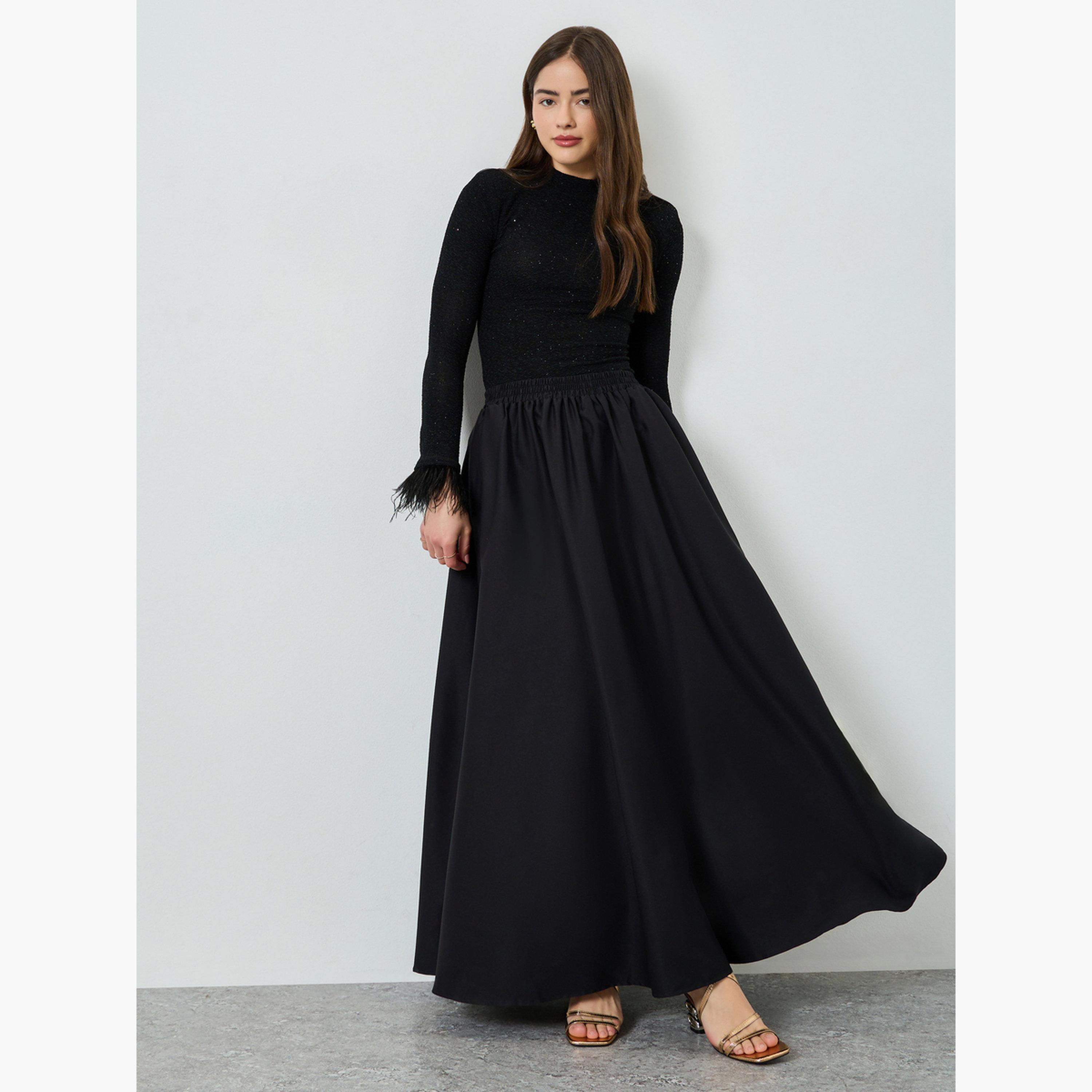 Styli Women Black A-Line Maxi Skirt-women-clothing-bottoms-skirts-image-2