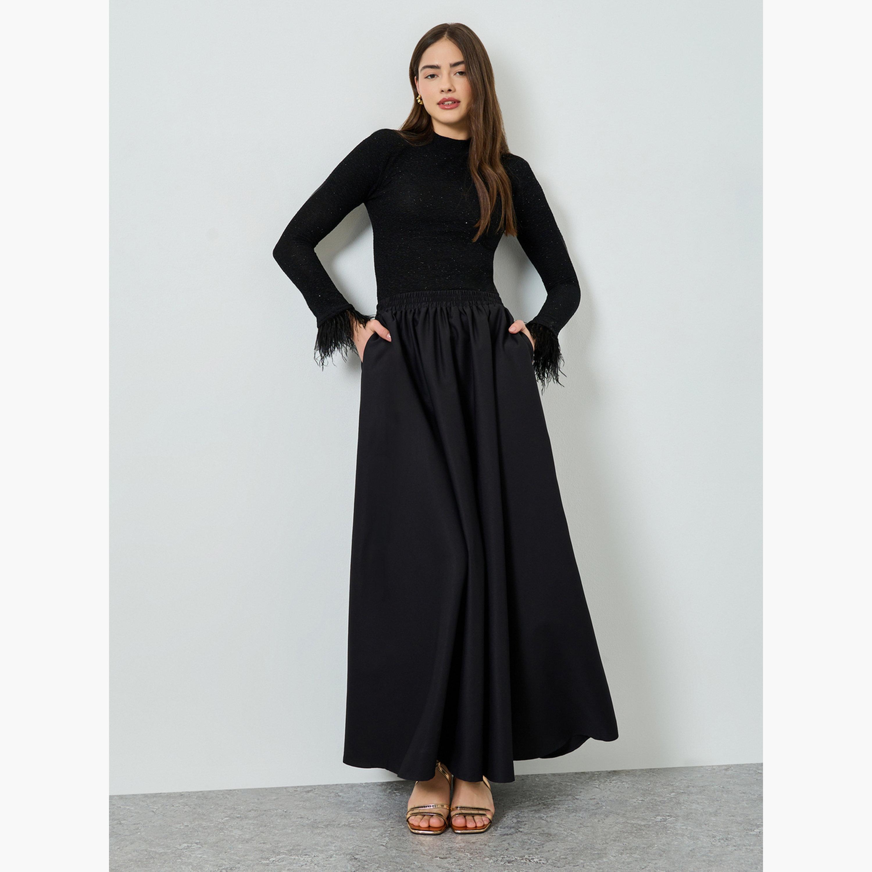 Styli Women Black A-Line Maxi Skirt-women-clothing-bottoms-skirts-image-3