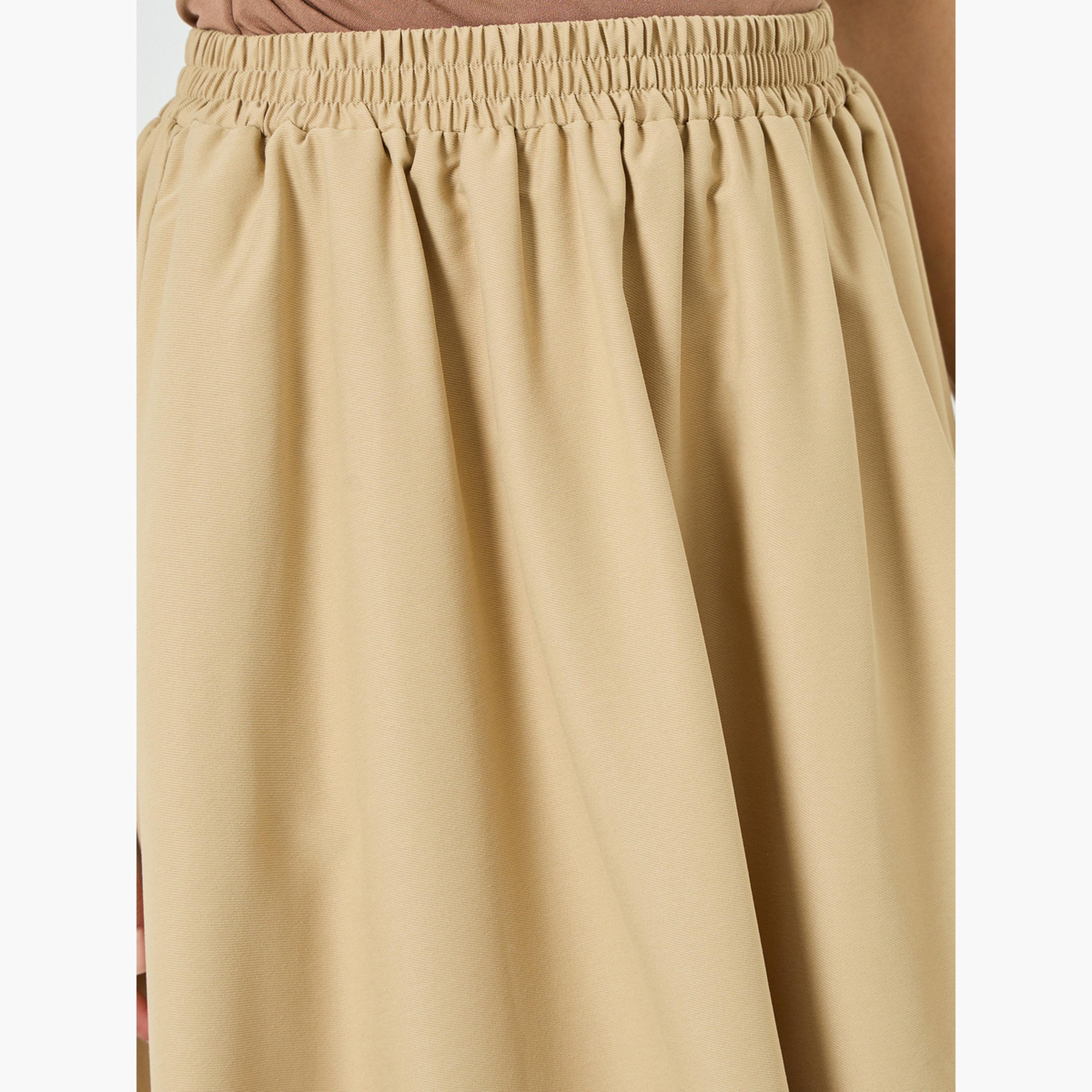 Styli Women Khaki Solid A-Line Maxi Skirt-women-clothing-bottoms-skirts-image-4