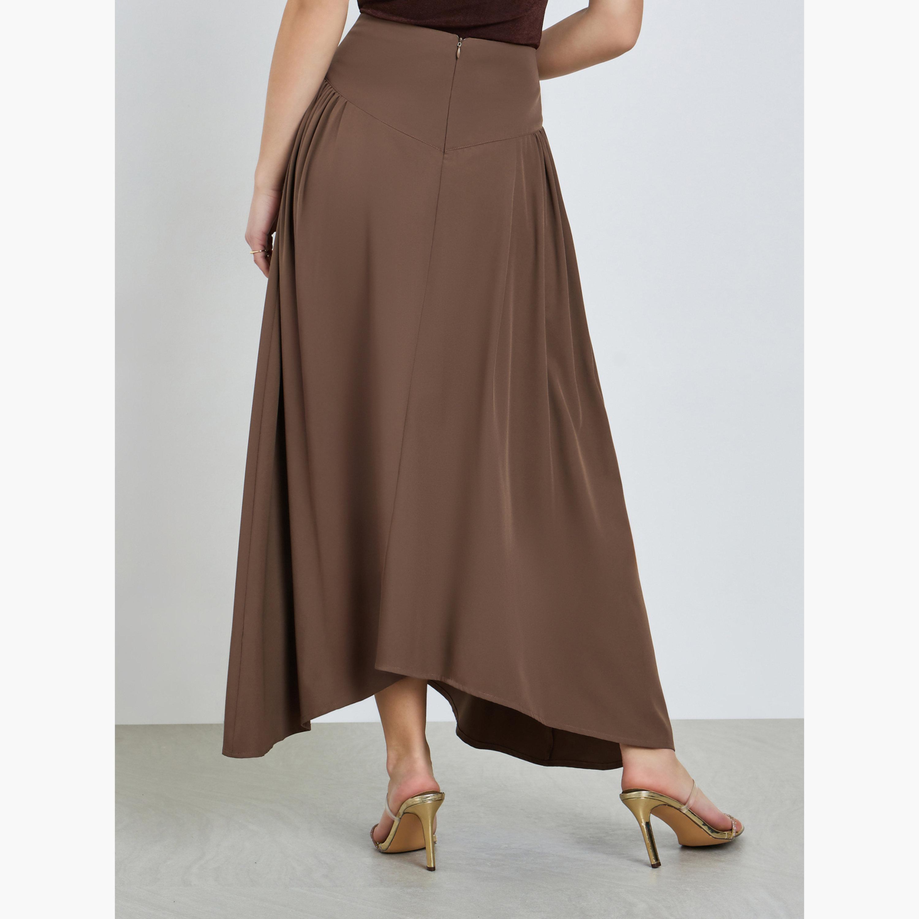 Styli Coffee Brown Asymmetric Hem Maxi Skirt-women-clothing-bottoms-skirts-image-3