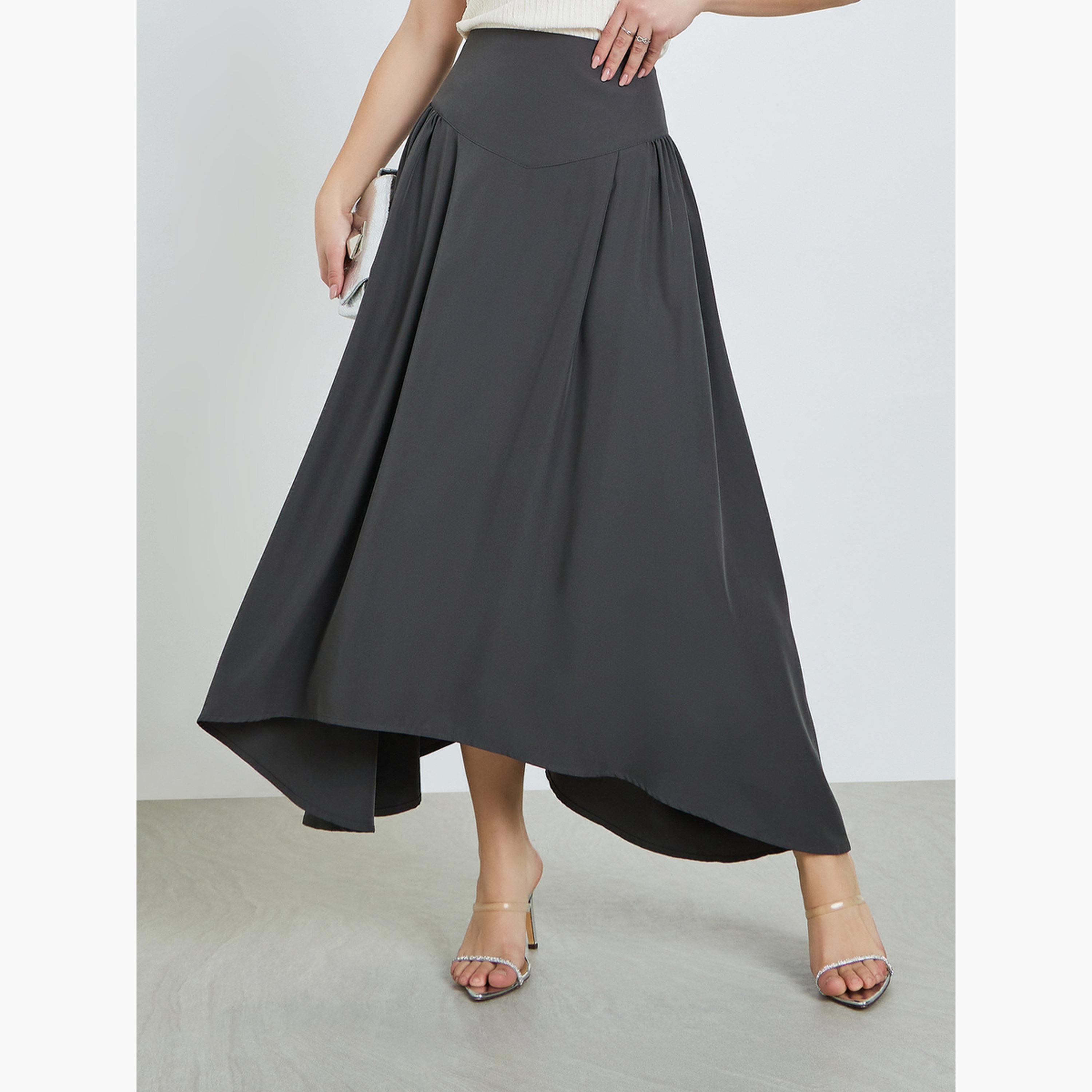 Styli Grey Asymmetric Hem Maxi Skirt-women-clothing-bottoms-skirts-image-1