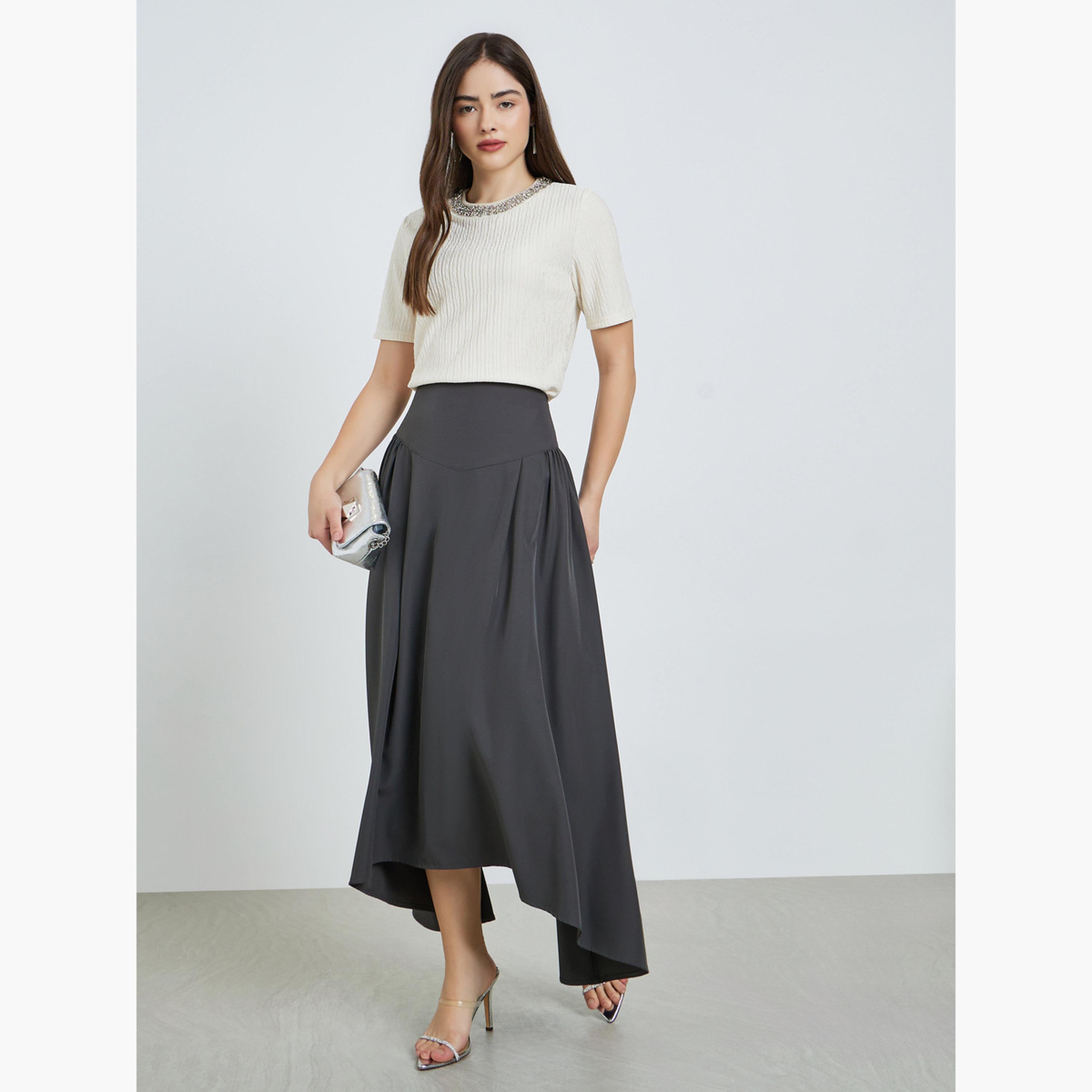 Styli Grey Asymmetric Hem Maxi Skirt-women-clothing-bottoms-skirts-image-2