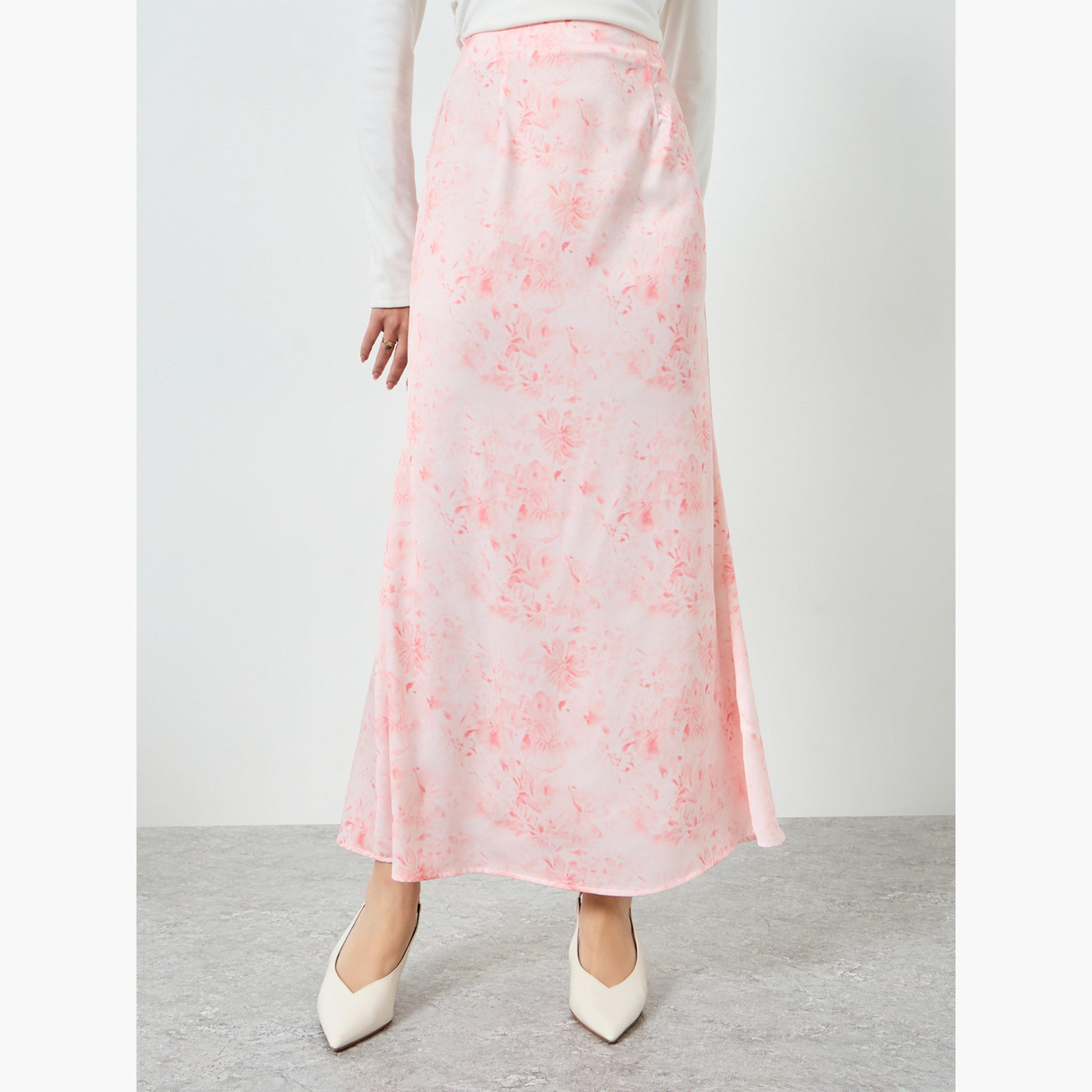 Styli Light Pink Floral A-Line Maxi Skirt-women-clothing-bottoms-skirts-image-1