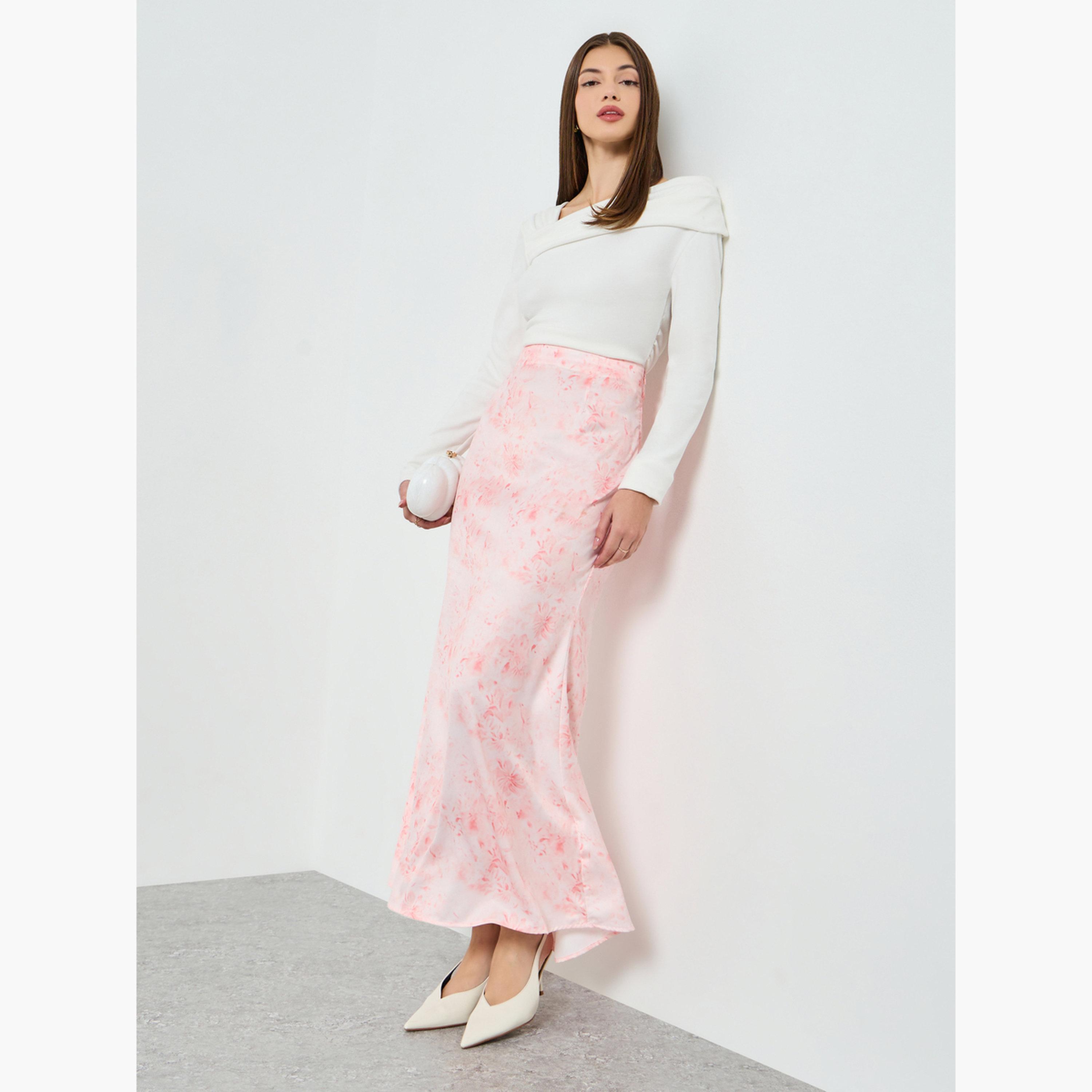Styli Light Pink Floral A-Line Maxi Skirt-women-clothing-bottoms-skirts-image-2
