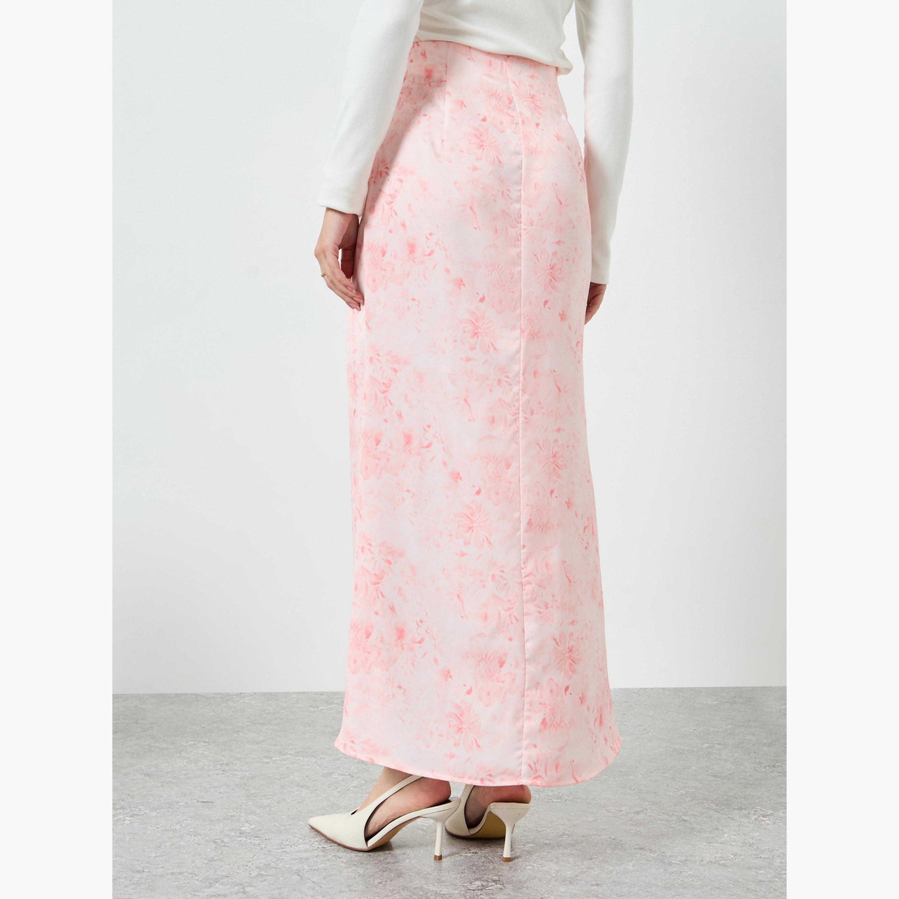 Styli Light Pink Floral A-Line Maxi Skirt-women-clothing-bottoms-skirts-image-3