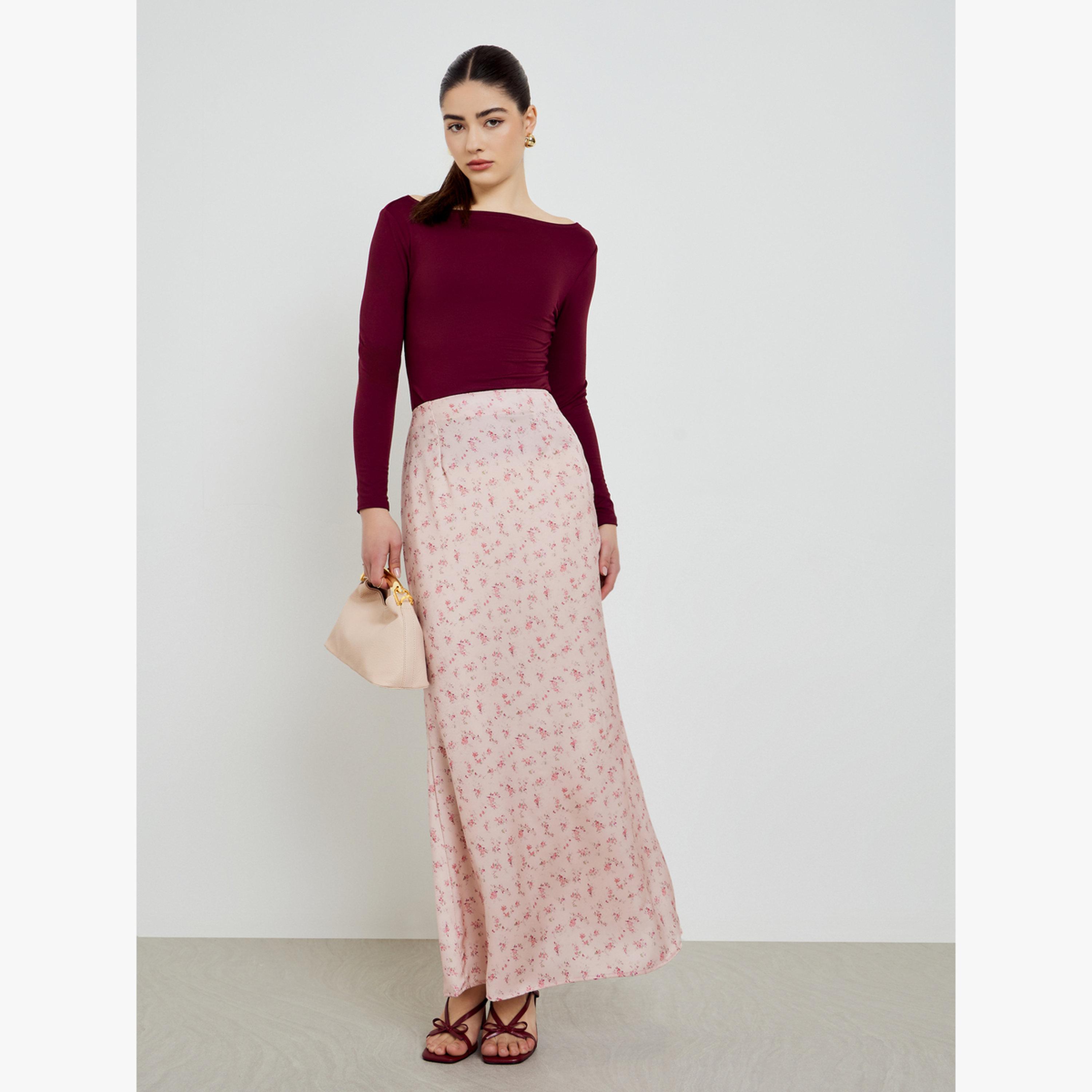 تنورة ماكسي بحافة واسعة وطبعة زهور-women-clothing-bottoms-skirts-image-2