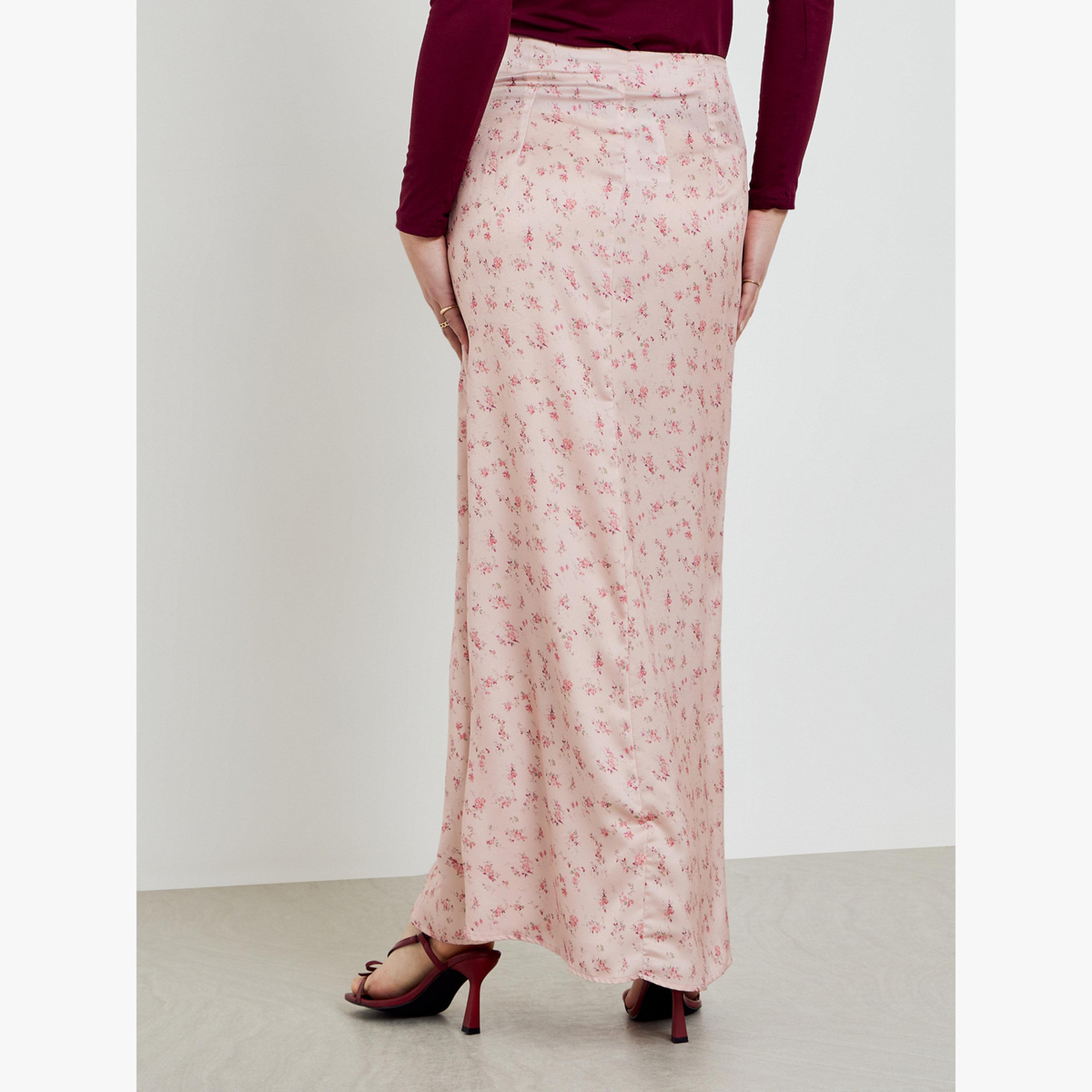 Styli Pink Floral Pink Flared Hem Maxi Skirt-women-clothing-bottoms-skirts-image-4