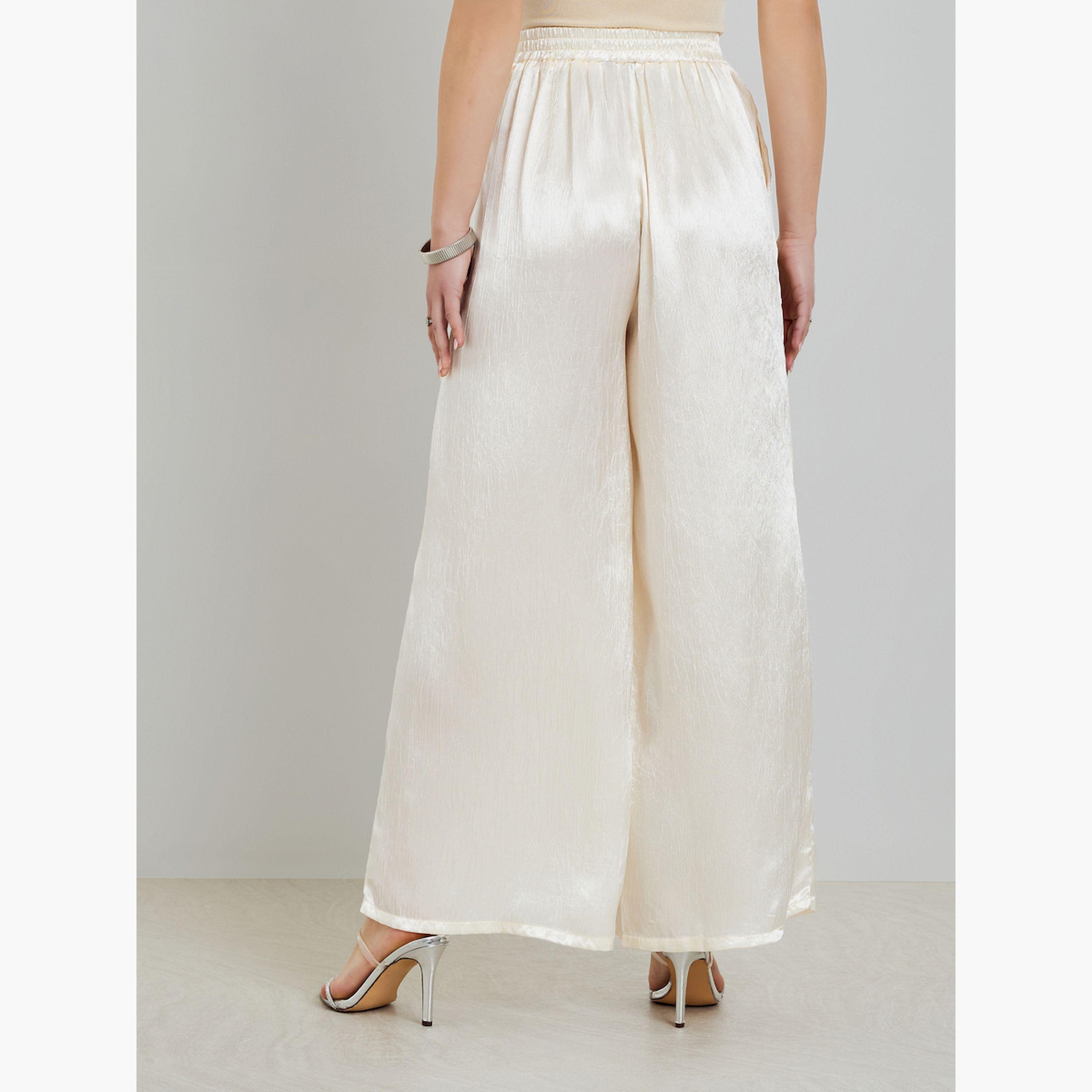 Styli Cream Shiny Wide Leg Trousers-women-clothing-bottoms-trousers-image-4