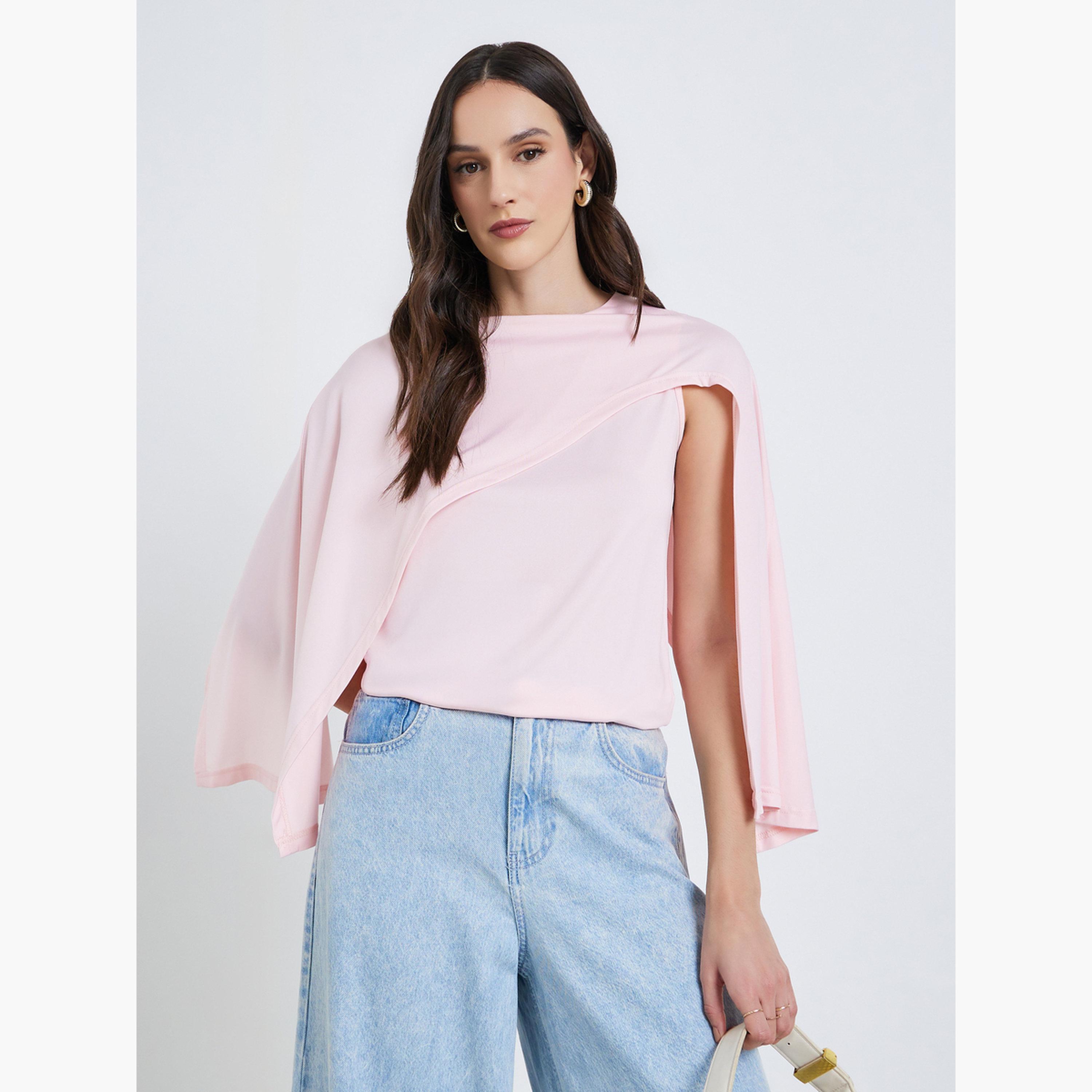 بلوزة بتفاصيل محبوكة مع تفاصيل شال-women-clothing-shirtsandblouses-blouses-image-1