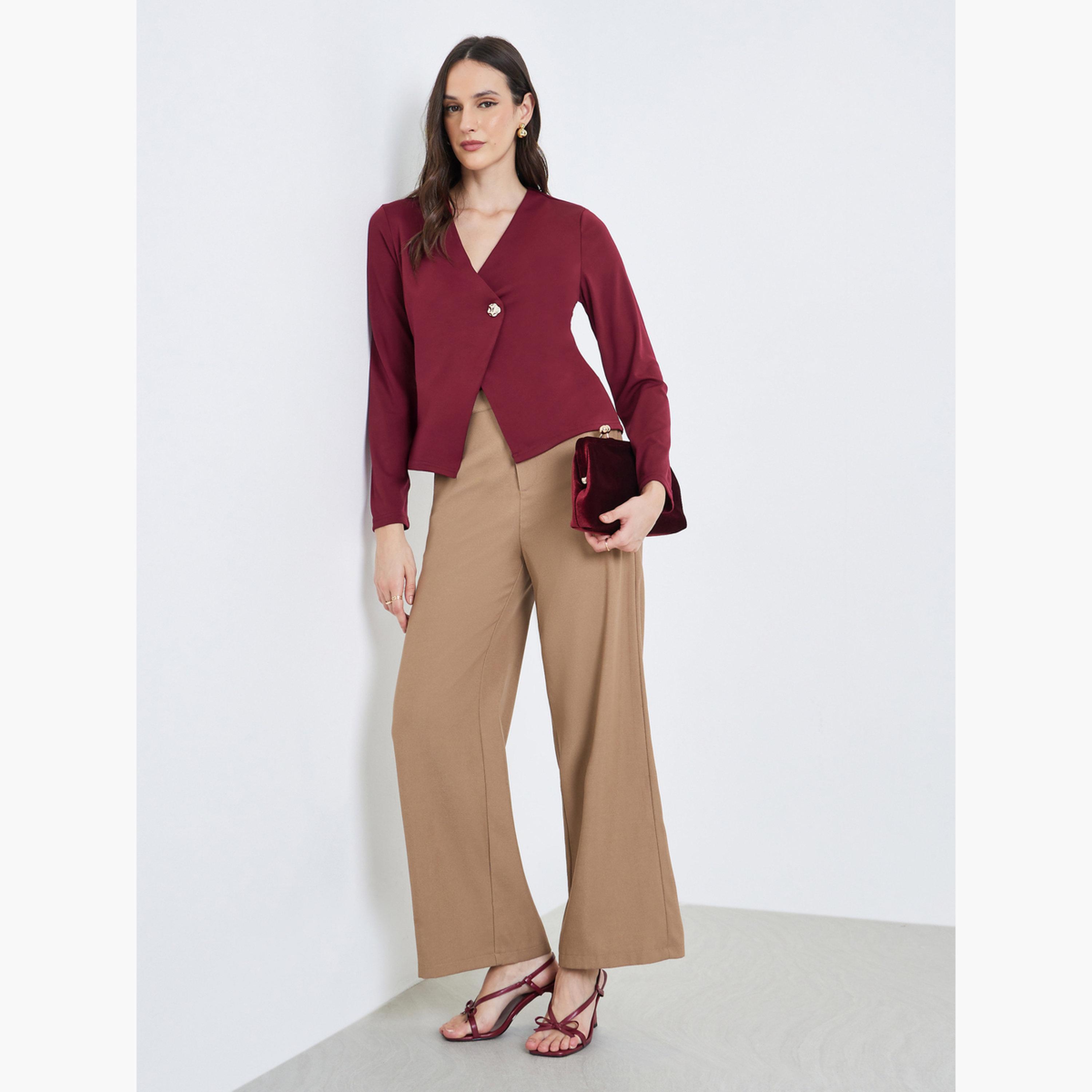 Styli Women Red Long Sleeve Wrap Top-women-clothing-shirtsandblouses-blouses-image-2