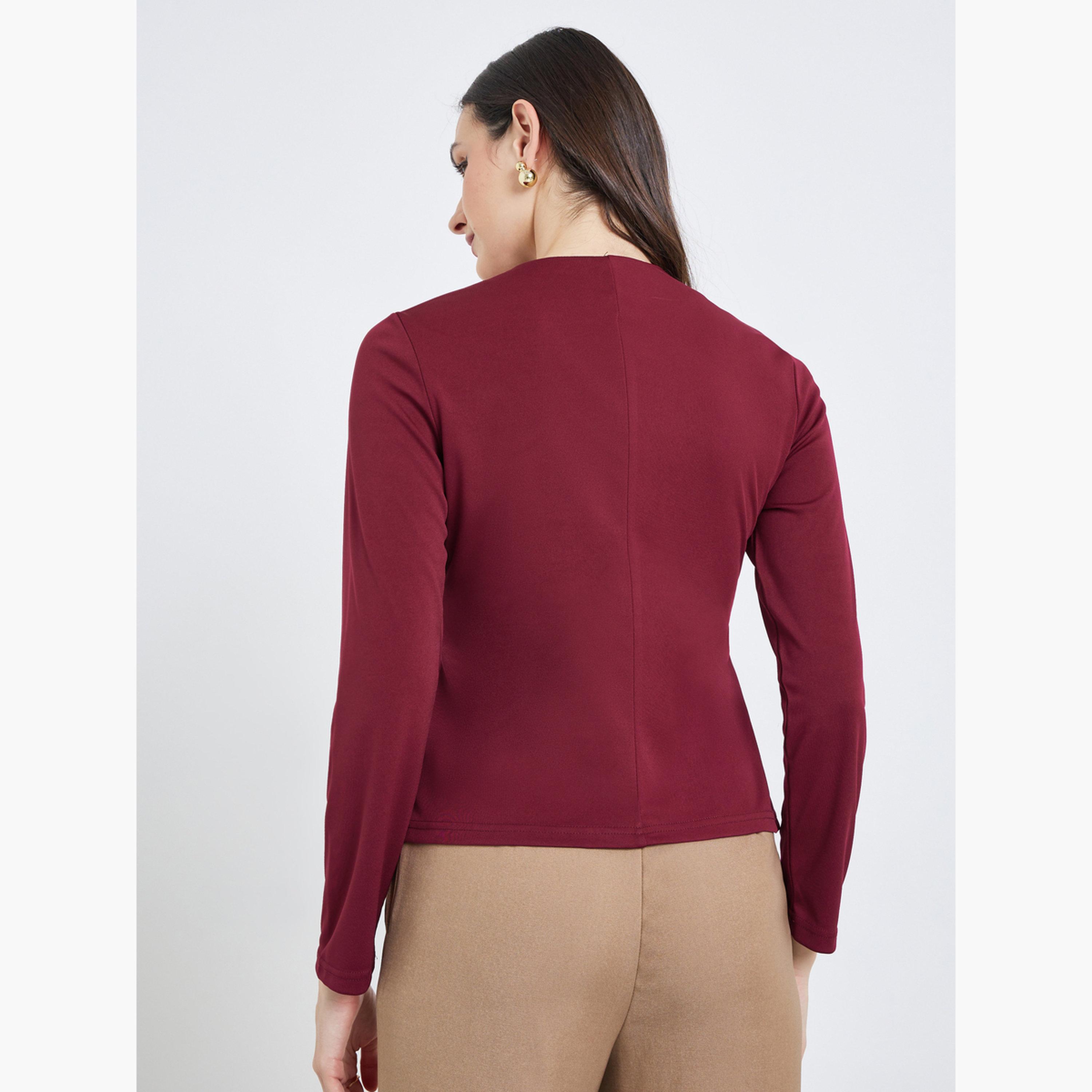 Styli Women Red Long Sleeve Wrap Top-women-clothing-shirtsandblouses-blouses-image-4