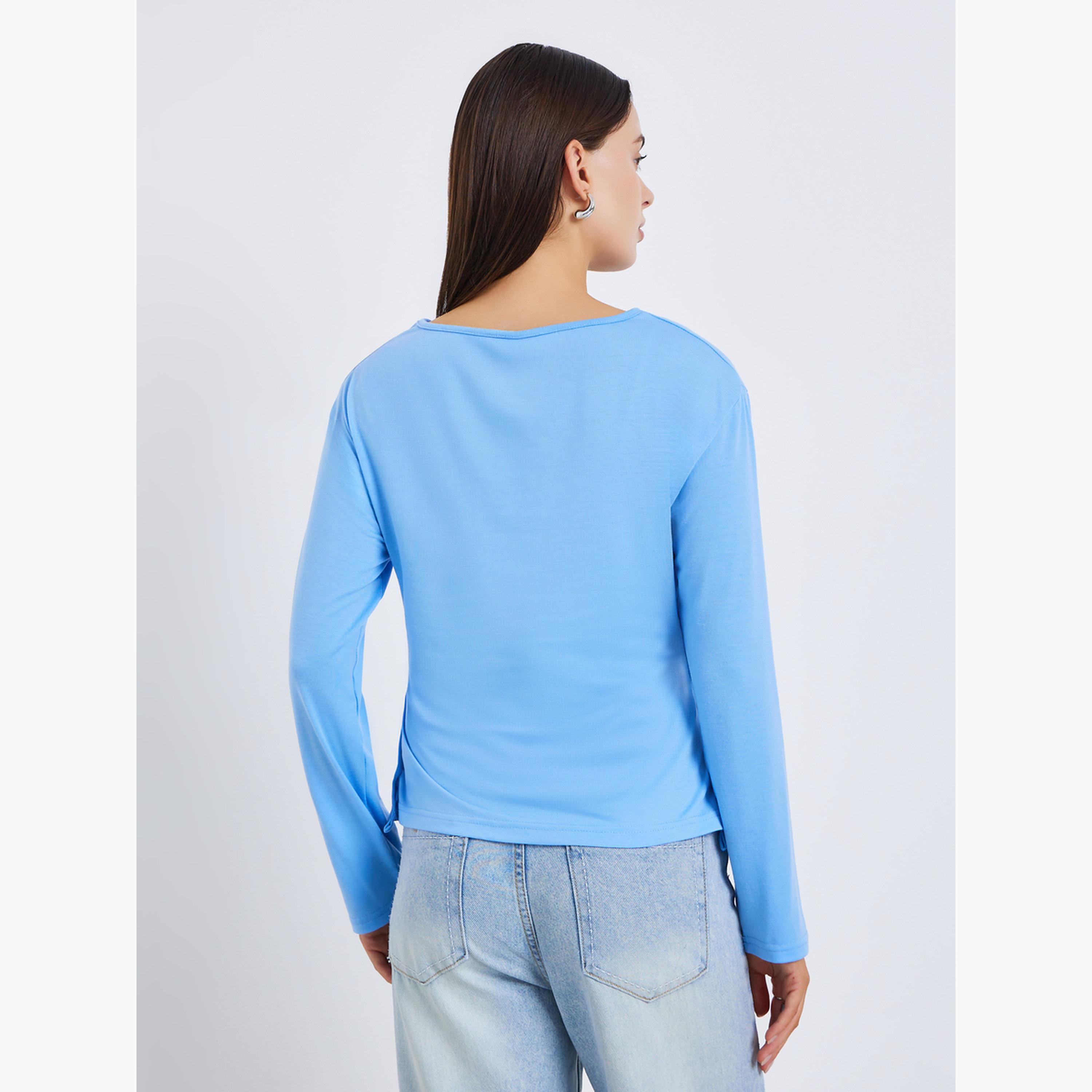 Styli Women Blue Long Sleeve Wrap Top-women-clothing-shirtsandblouses-blouses-image-4