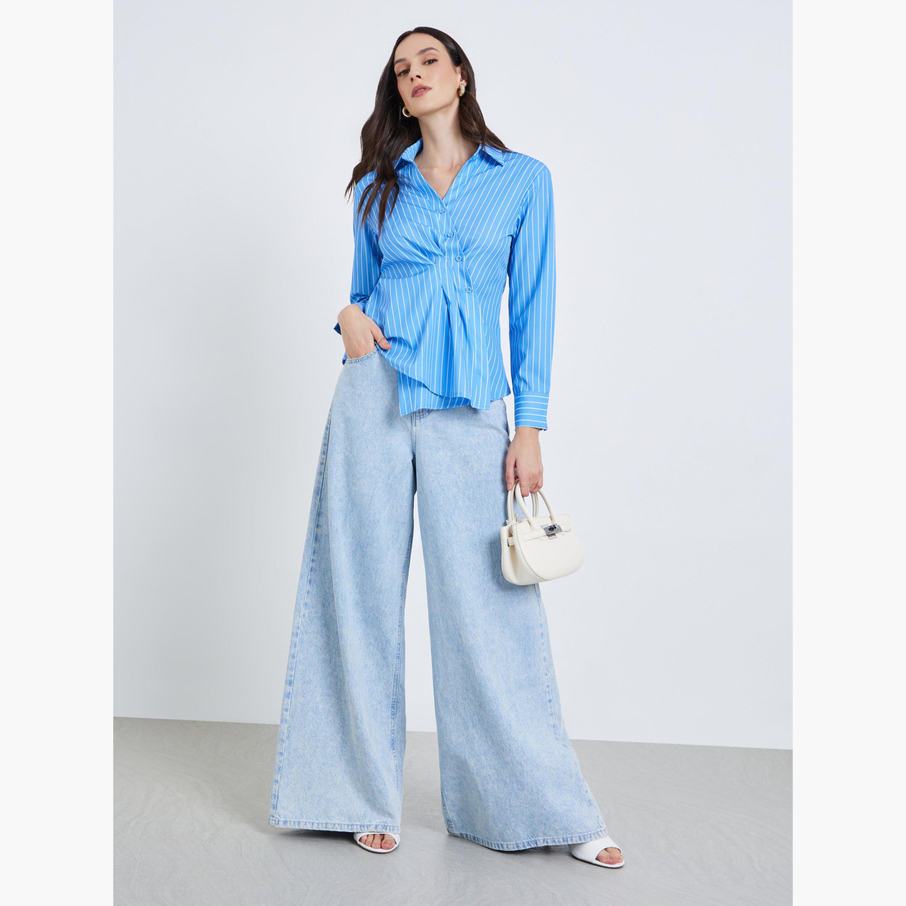Styli Women Blue Striped Wrap Top-women-clothing-shirtsandblouses-blouses-image-2
