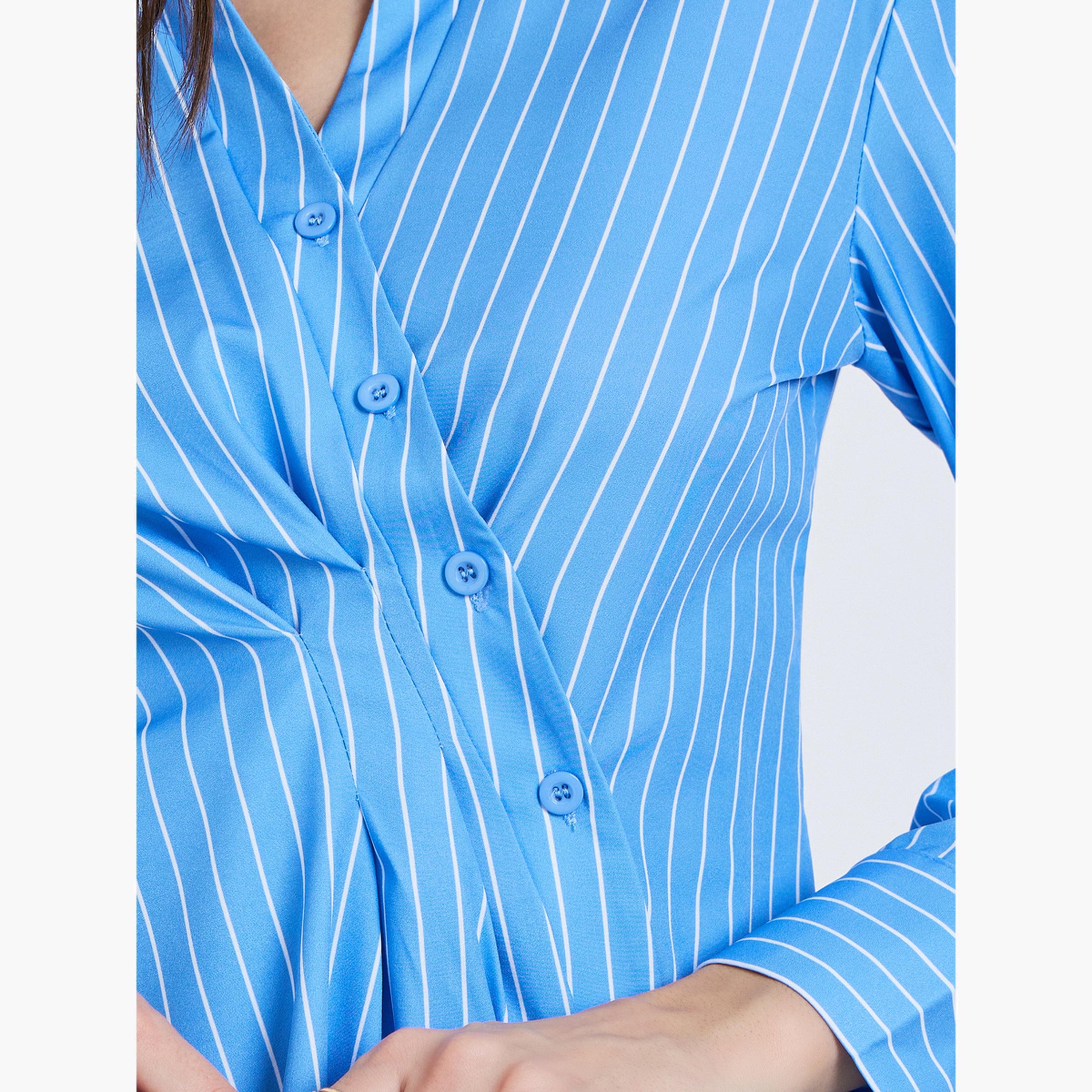 Styli Women Blue Striped Wrap Top-women-clothing-shirtsandblouses-blouses-image-3