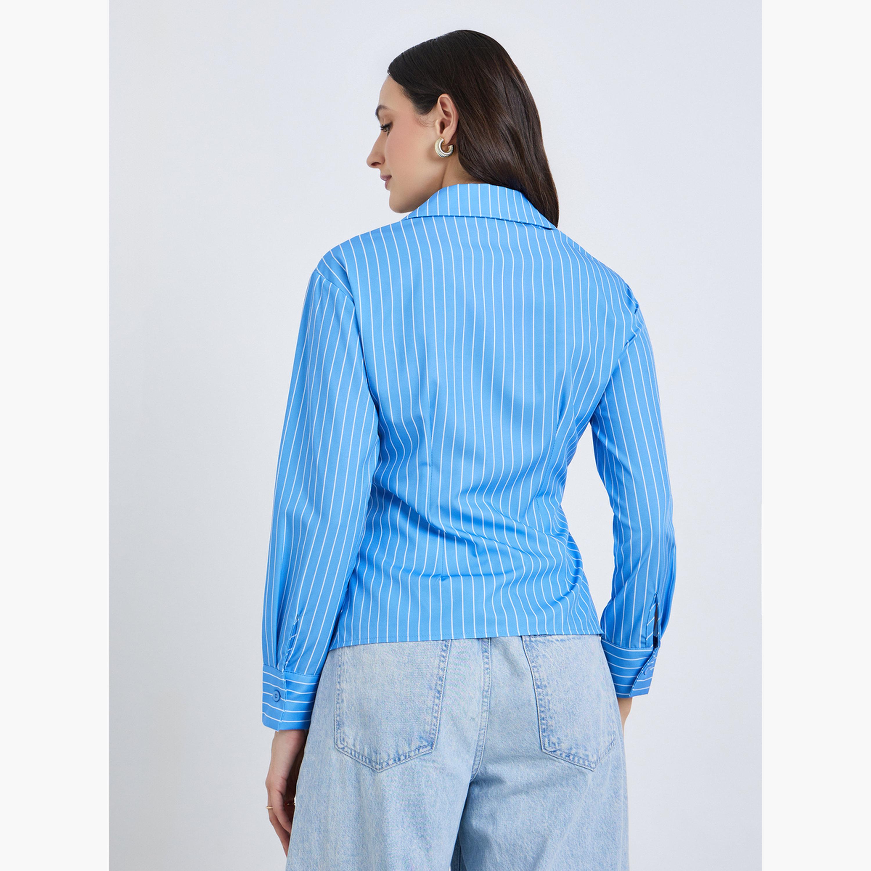 Styli Women Blue Striped Wrap Top-women-clothing-shirtsandblouses-blouses-image-4