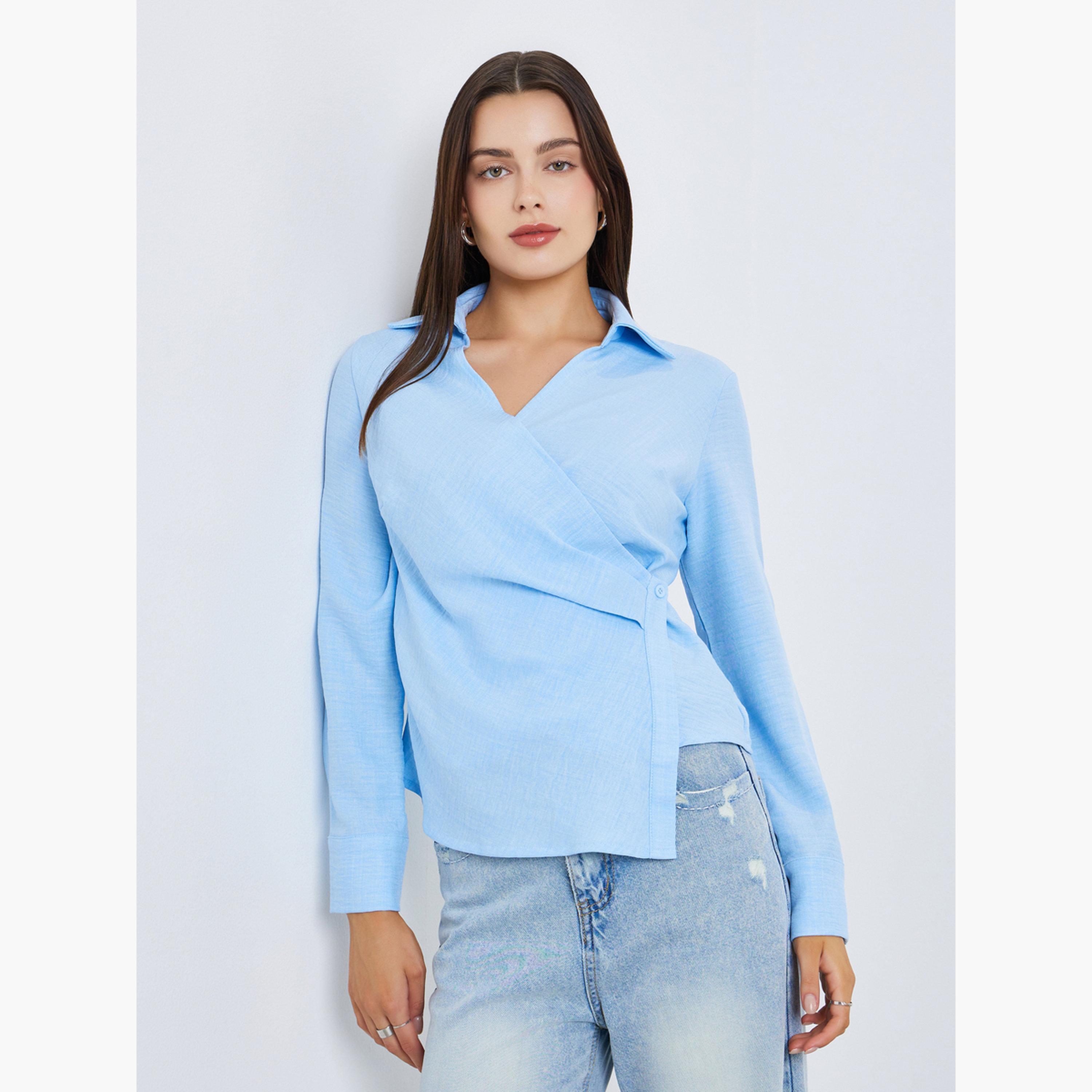 بلوزة بأكمام طويلة بنمط لف-women-clothing-shirtsandblouses-blouses-image-1