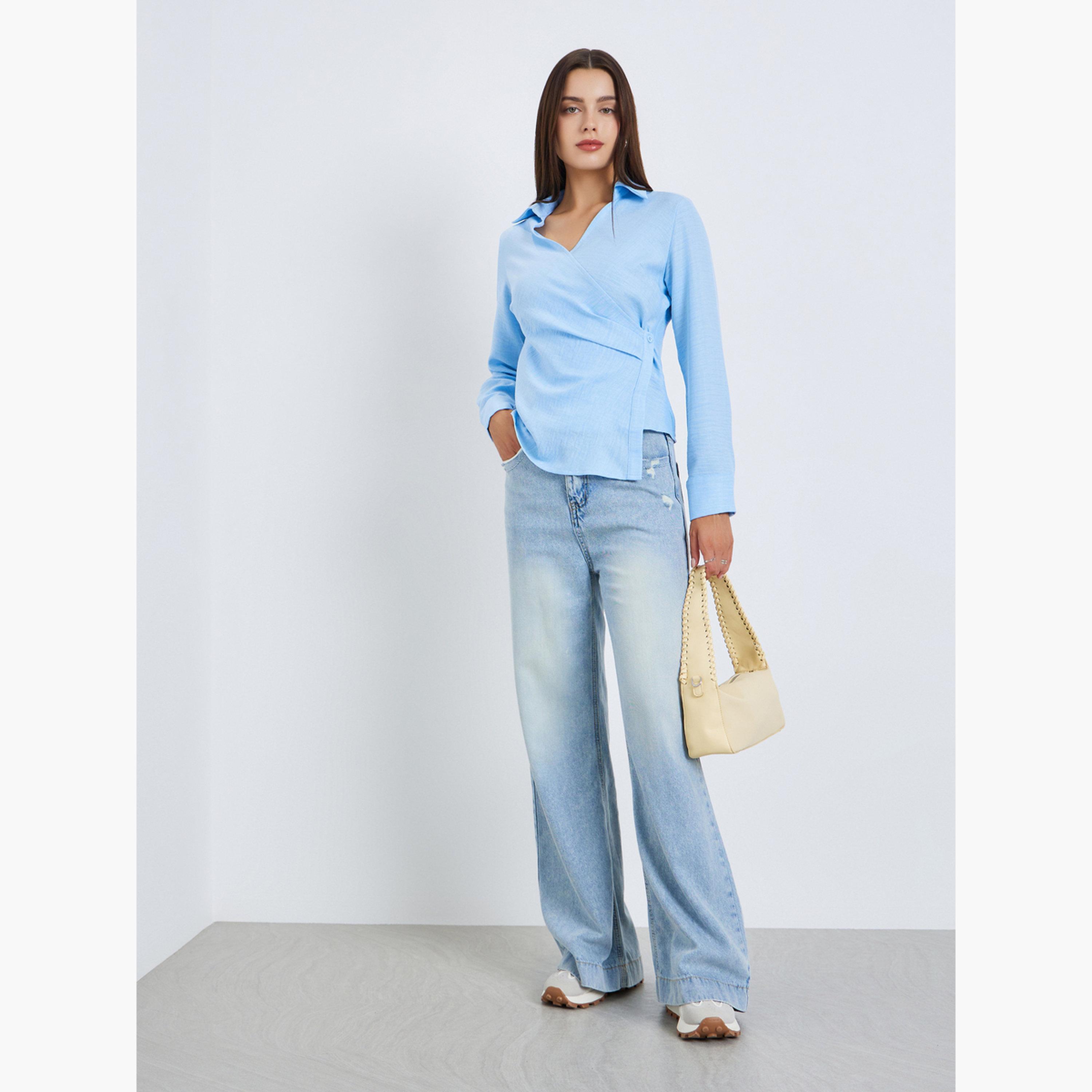 بلوزة بأكمام طويلة بنمط لف-women-clothing-shirtsandblouses-blouses-image-2