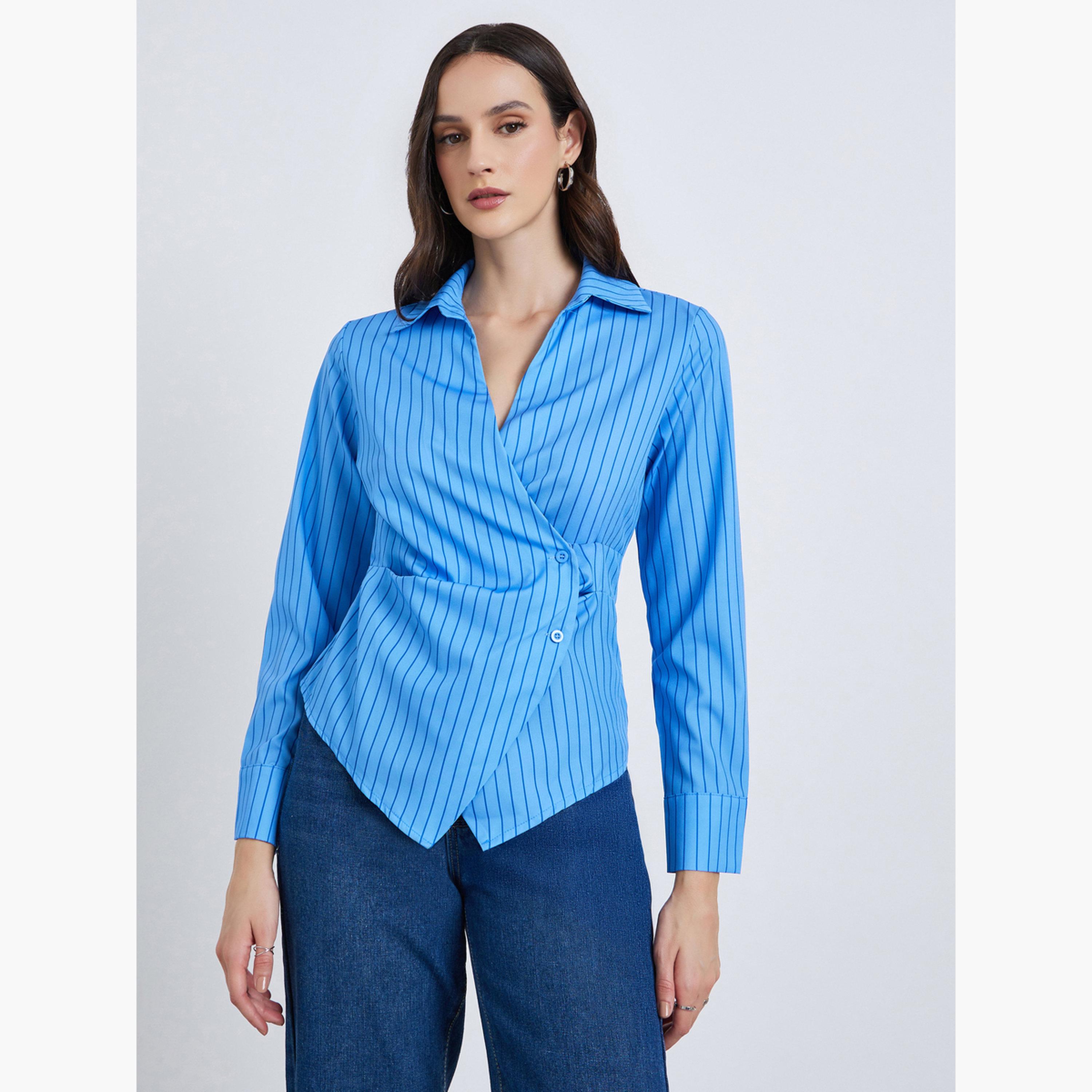 بلوزة بأكمام طويلة بنمط لف-women-clothing-shirtsandblouses-blouses-image-1