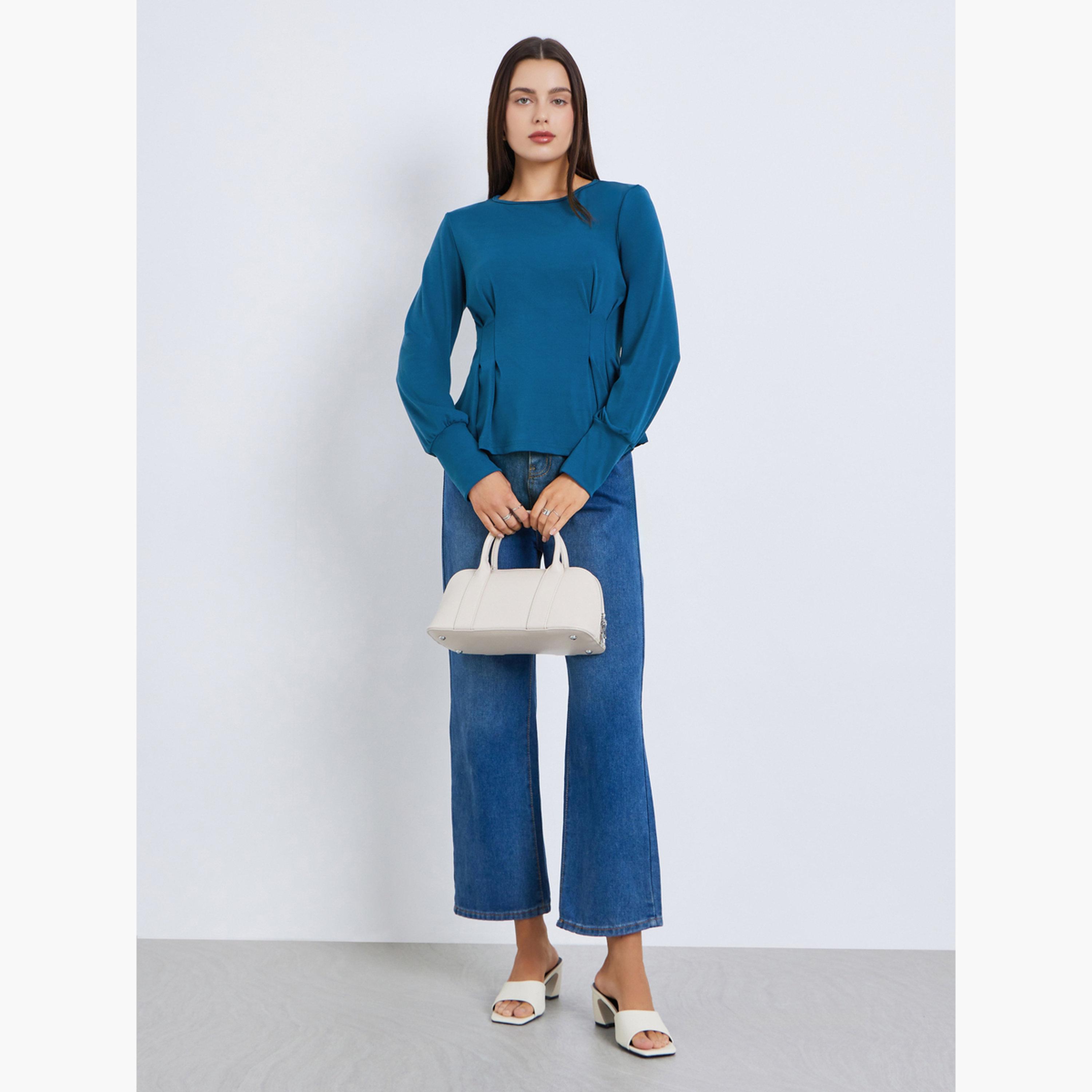 Styli Women Blue Long Sleeve Peplum Top-women-clothing-shirtsandblouses-blouses-image-2
