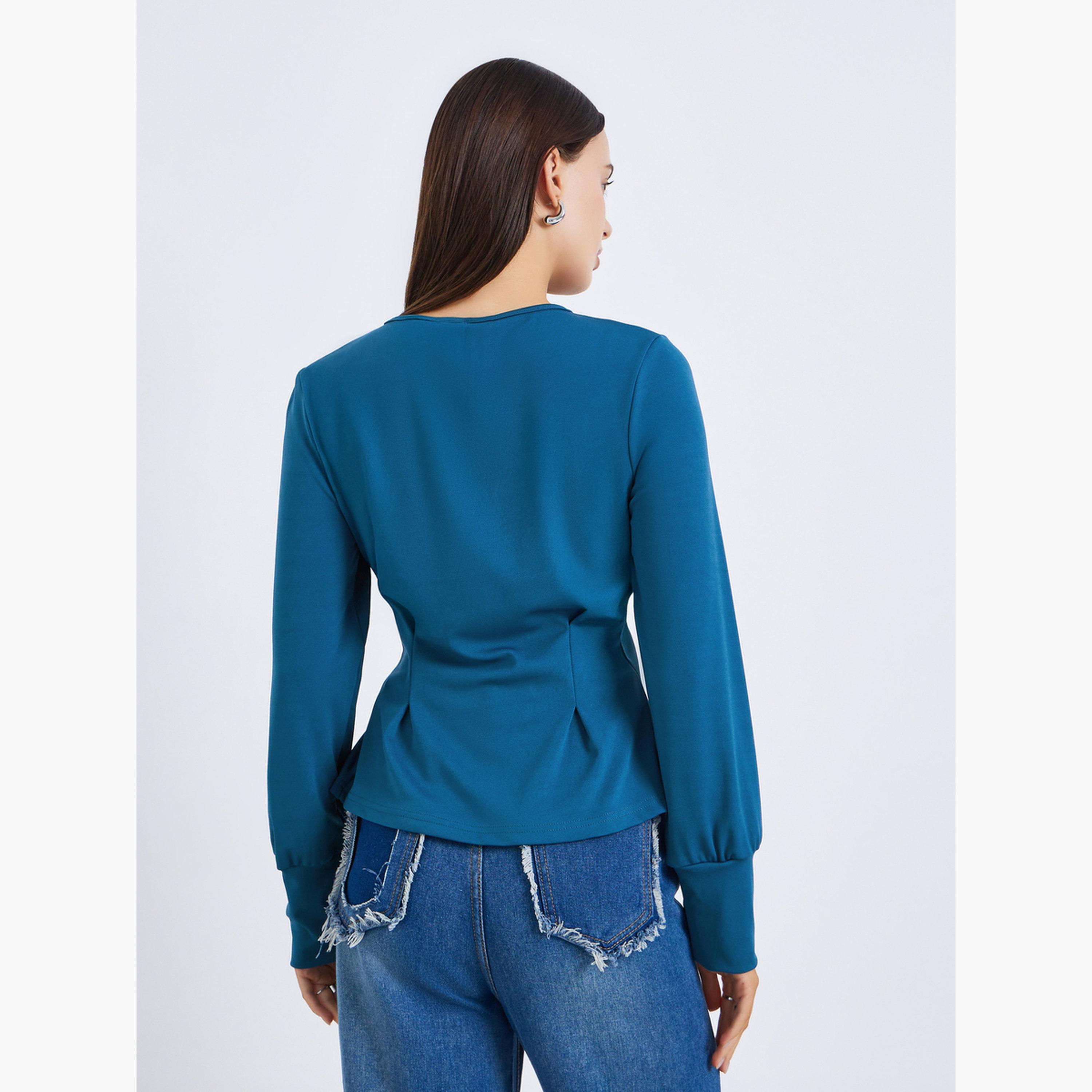 Styli Women Blue Long Sleeve Peplum Top-women-clothing-shirtsandblouses-blouses-image-4