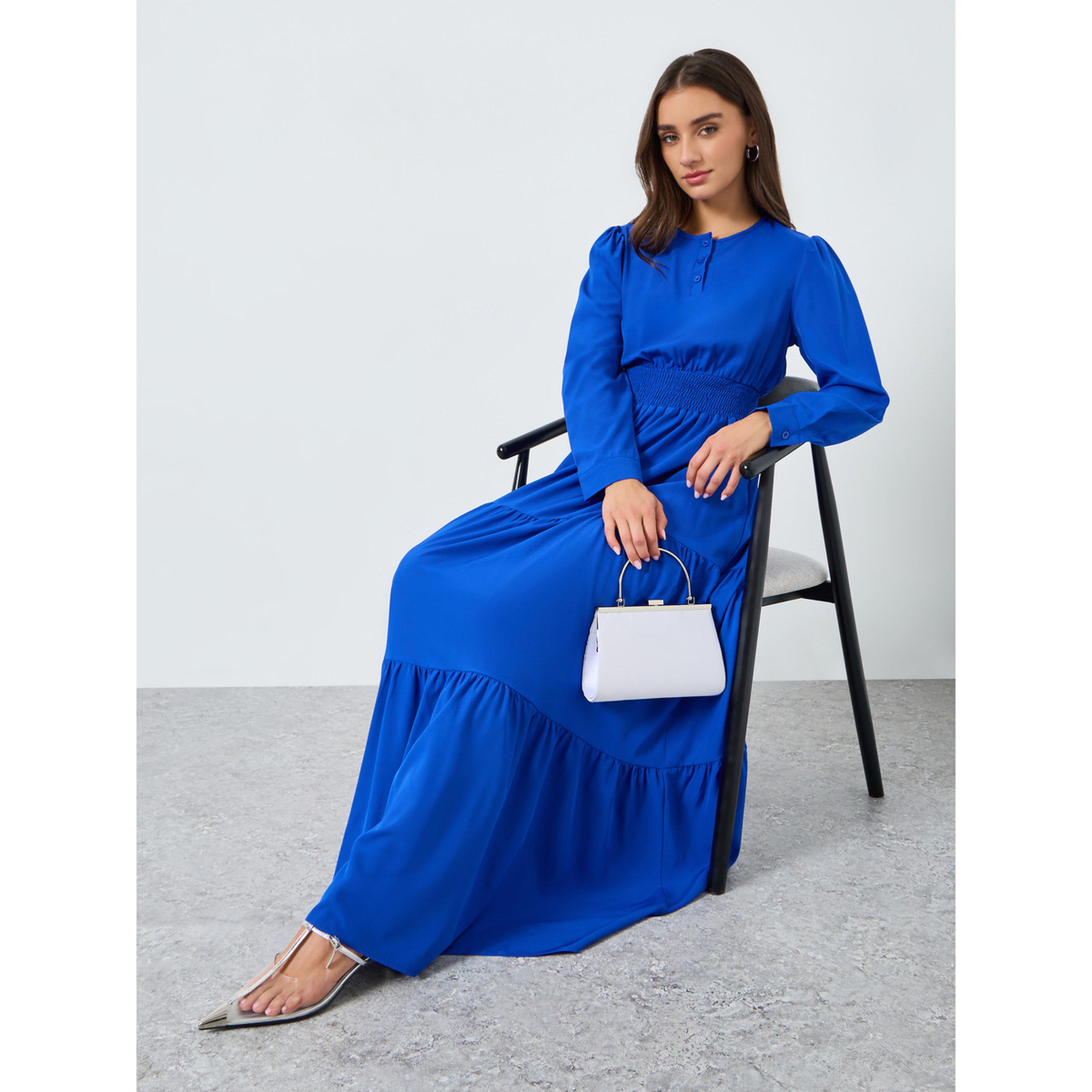 Styli Women Blue Long Sleeves A-Line Midi Dress-women-clothing-dresses-image-2