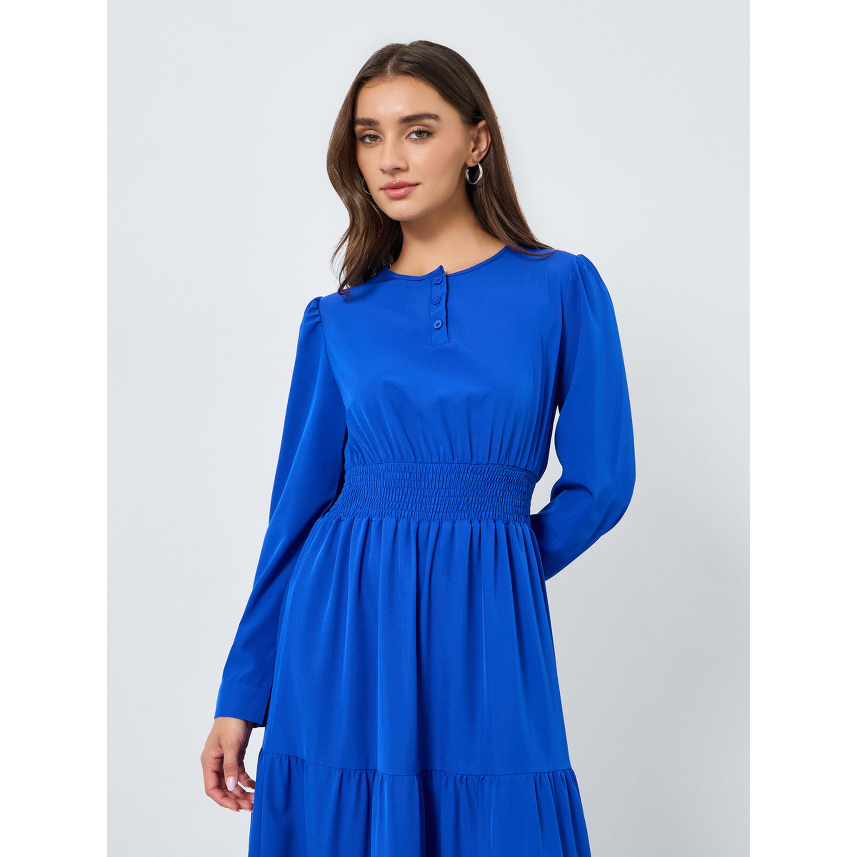 Styli Women Blue Long Sleeves A-Line Midi Dress-women-clothing-dresses-image-3