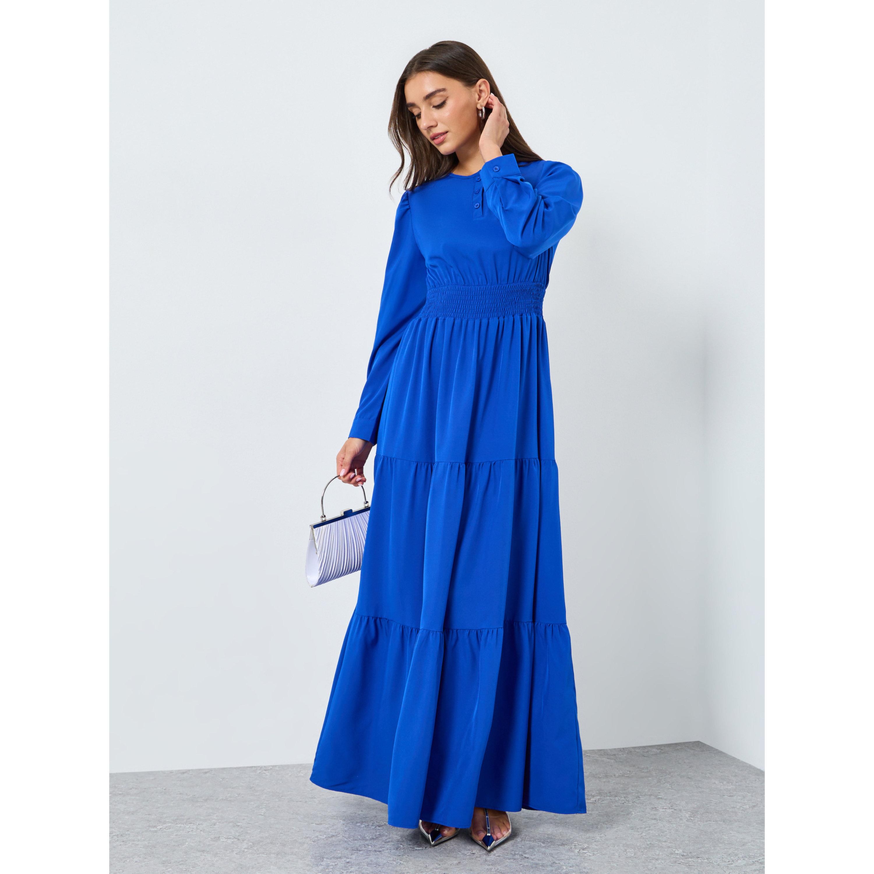 Styli Women Blue Long Sleeves A-Line Midi Dress-women-clothing-dresses-image-4